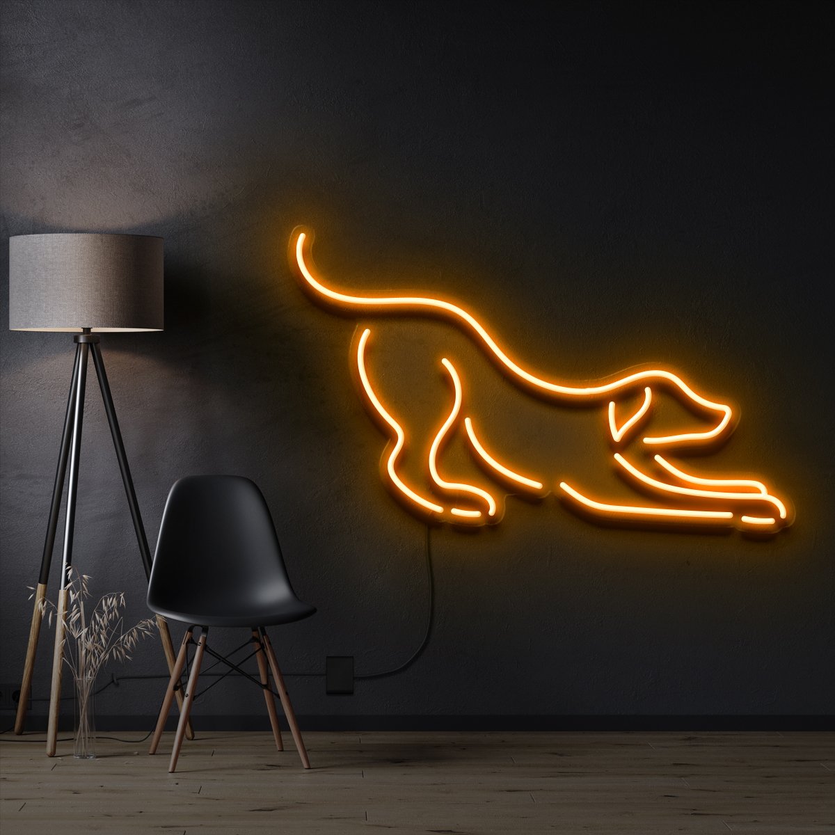 "Playful Dog" Pet Neon Sign 60cm / Orange / Cut to Shape by Neon Icons