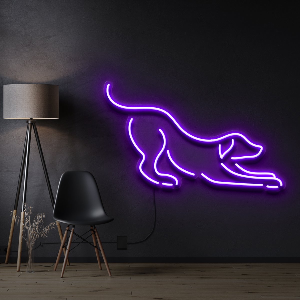 "Playful Dog" Pet Neon Sign 60cm / Purple / Cut to Shape by Neon Icons