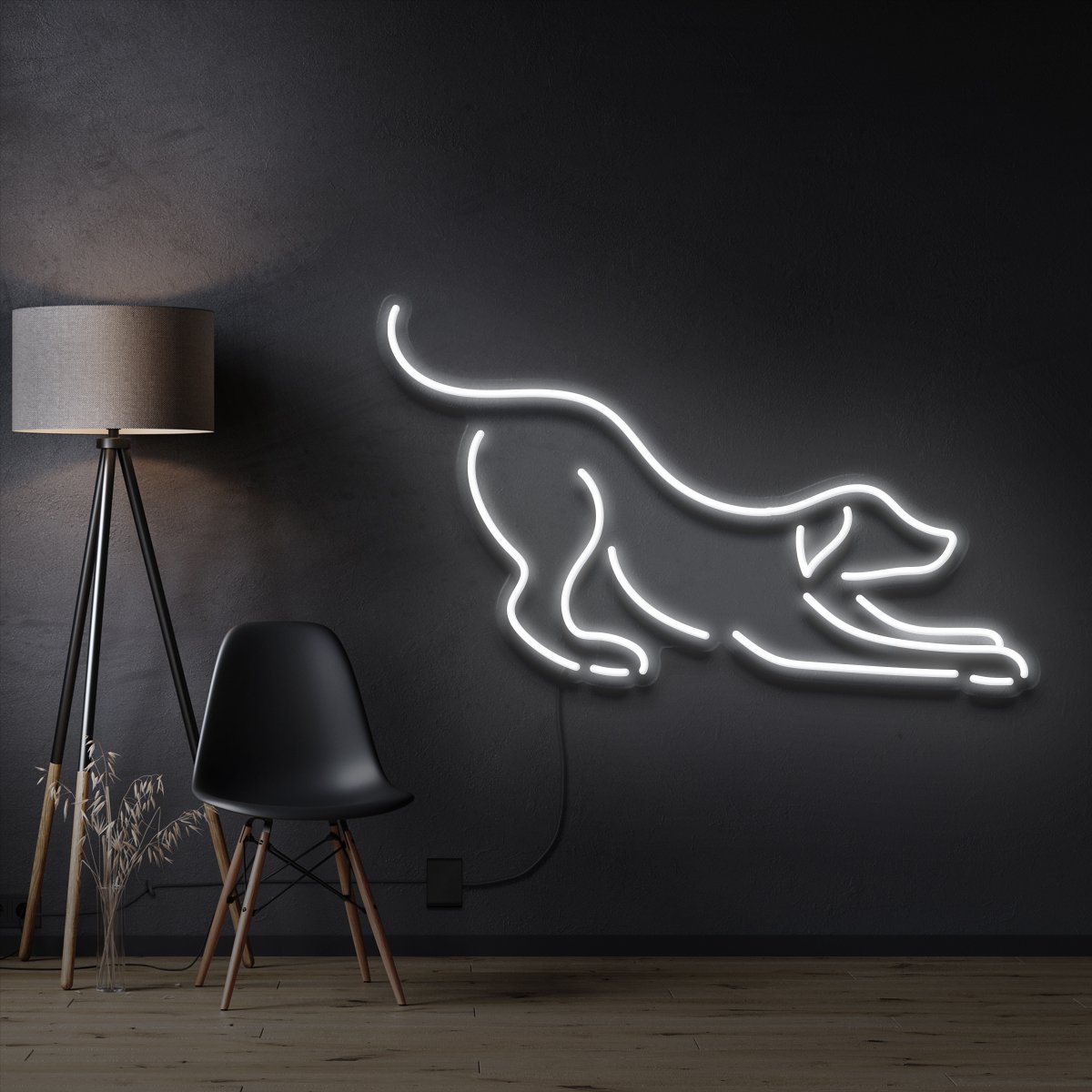 "Playful Dog" Pet Neon Sign 60cm / White / Cut to Shape by Neon Icons