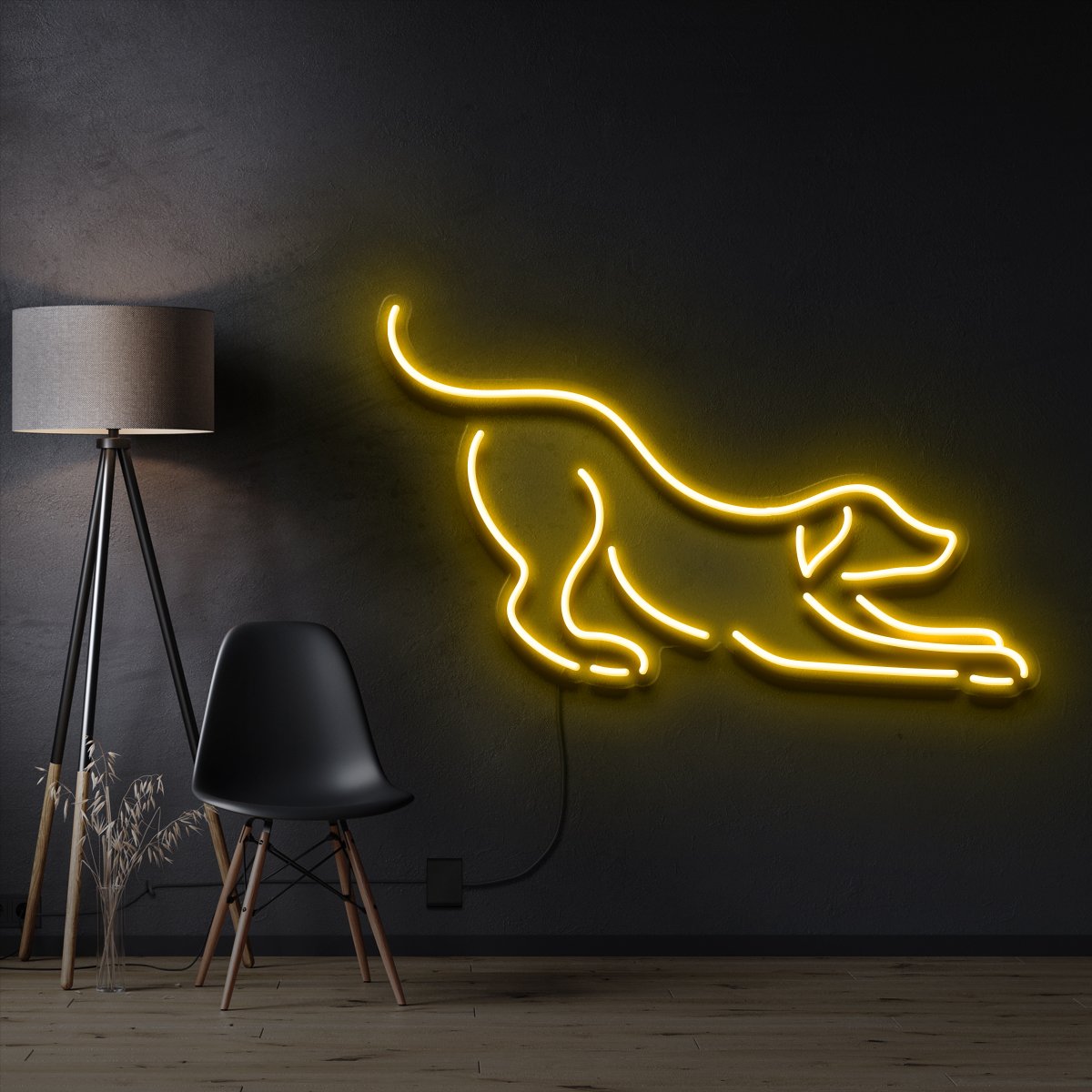 "Playful Dog" Pet Neon Sign 60cm / Yellow / Cut to Shape by Neon Icons
