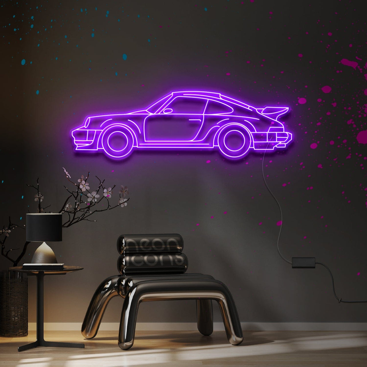 "Porsche 911 Turbo 1978" Neon Sign 4ft x 1.3ft / Purple / LED Neon by Neon Icons