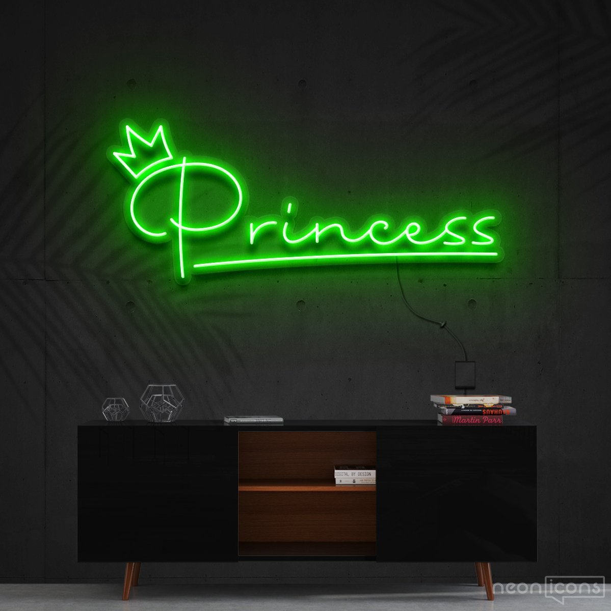 "Princess" Neon Sign 60cm (2ft) / Green / Cut to Shape by Neon Icons