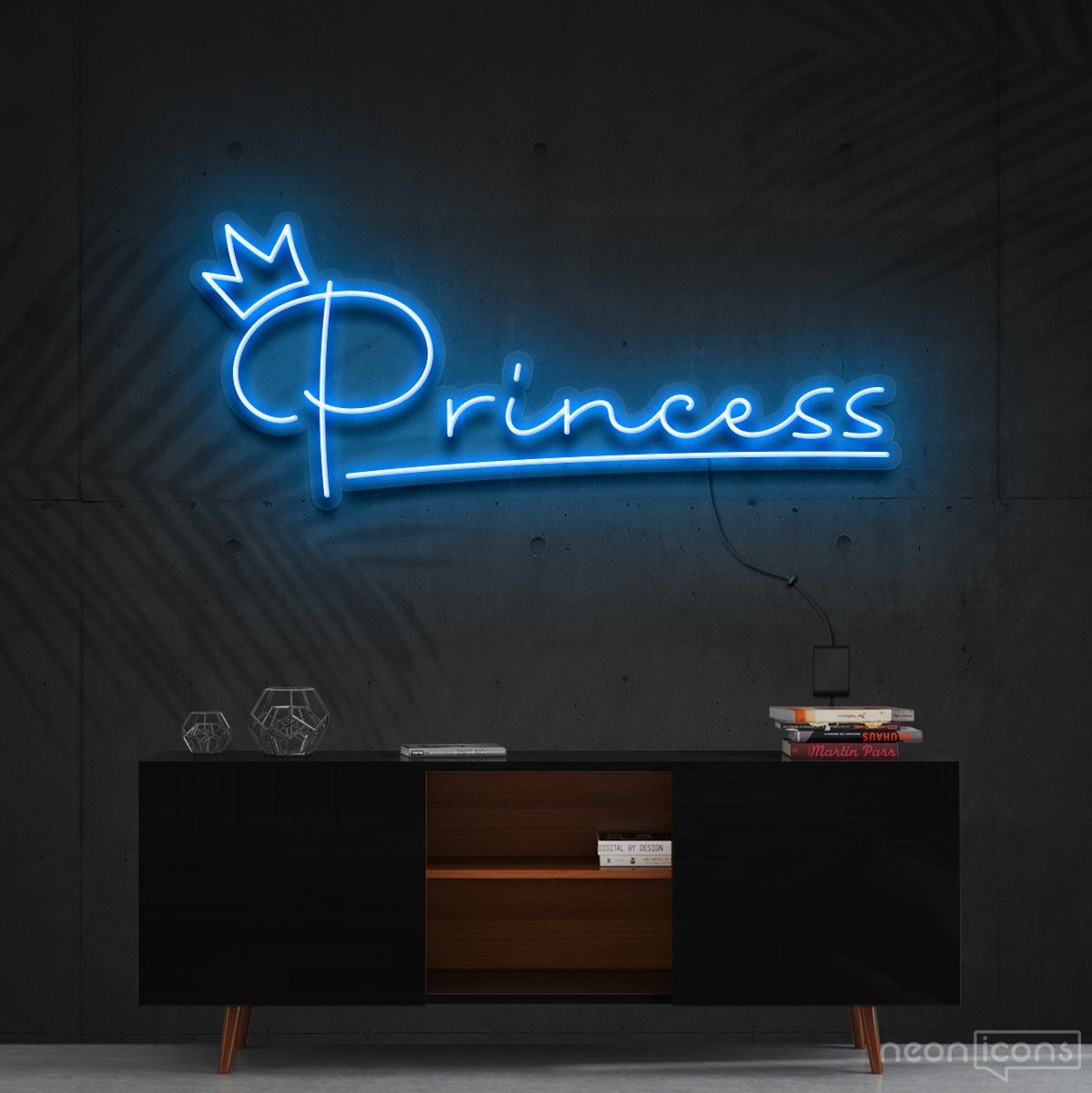 "Princess" Neon Sign 60cm (2ft) / Ice Blue / Cut to Shape by Neon Icons