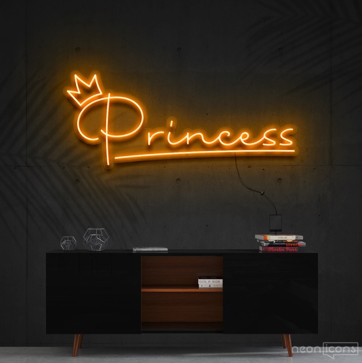 "Princess" Neon Sign 60cm (2ft) / Orange / Cut to Shape by Neon Icons