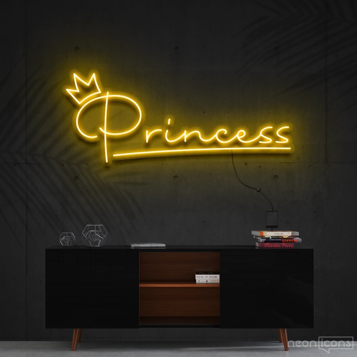 "Princess" Neon Sign 60cm (2ft) / Yellow / Cut to Shape by Neon Icons