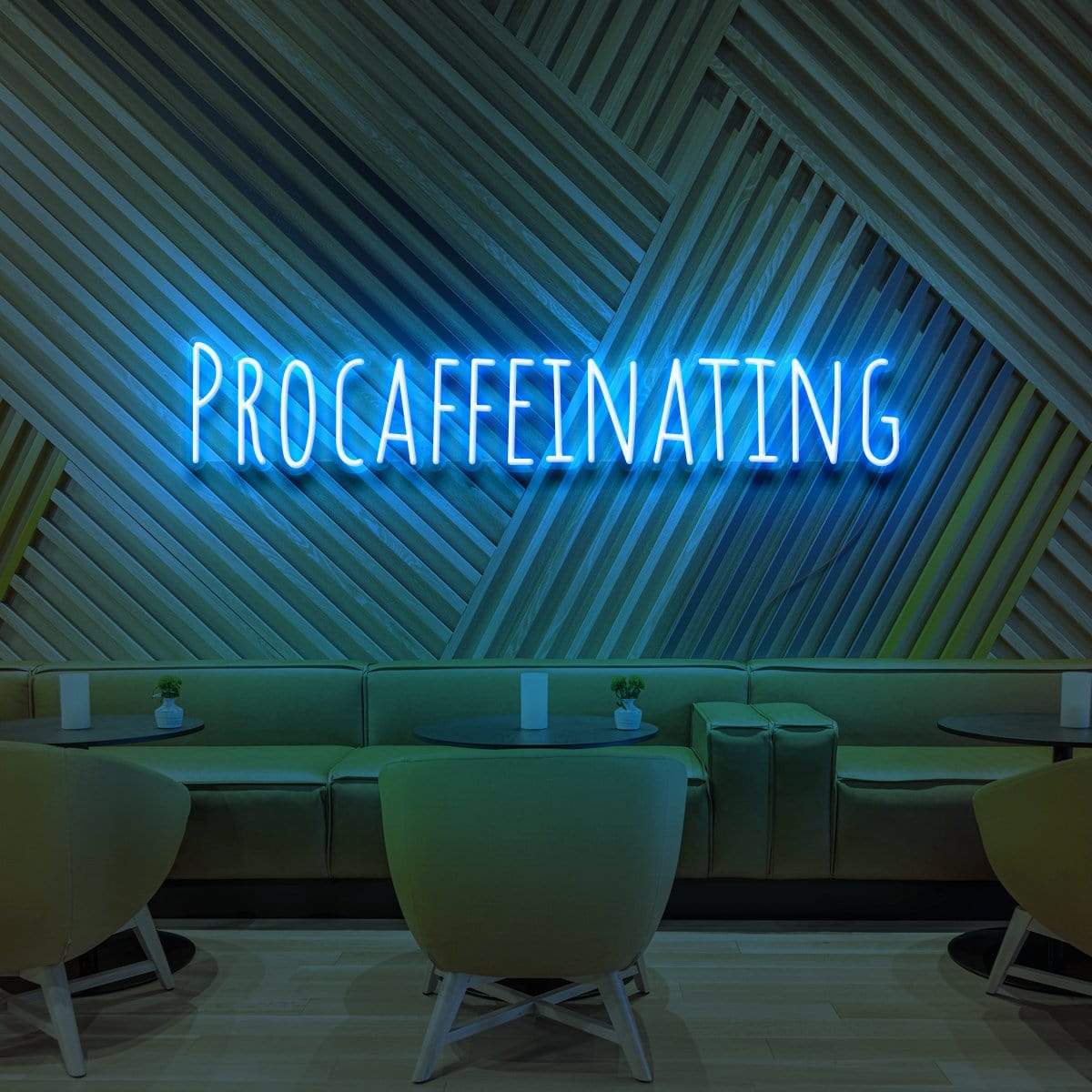 "Procaffeinating" Neon Sign for Cafés 60cm (2ft) / Ice Blue / LED Neon by Neon Icons