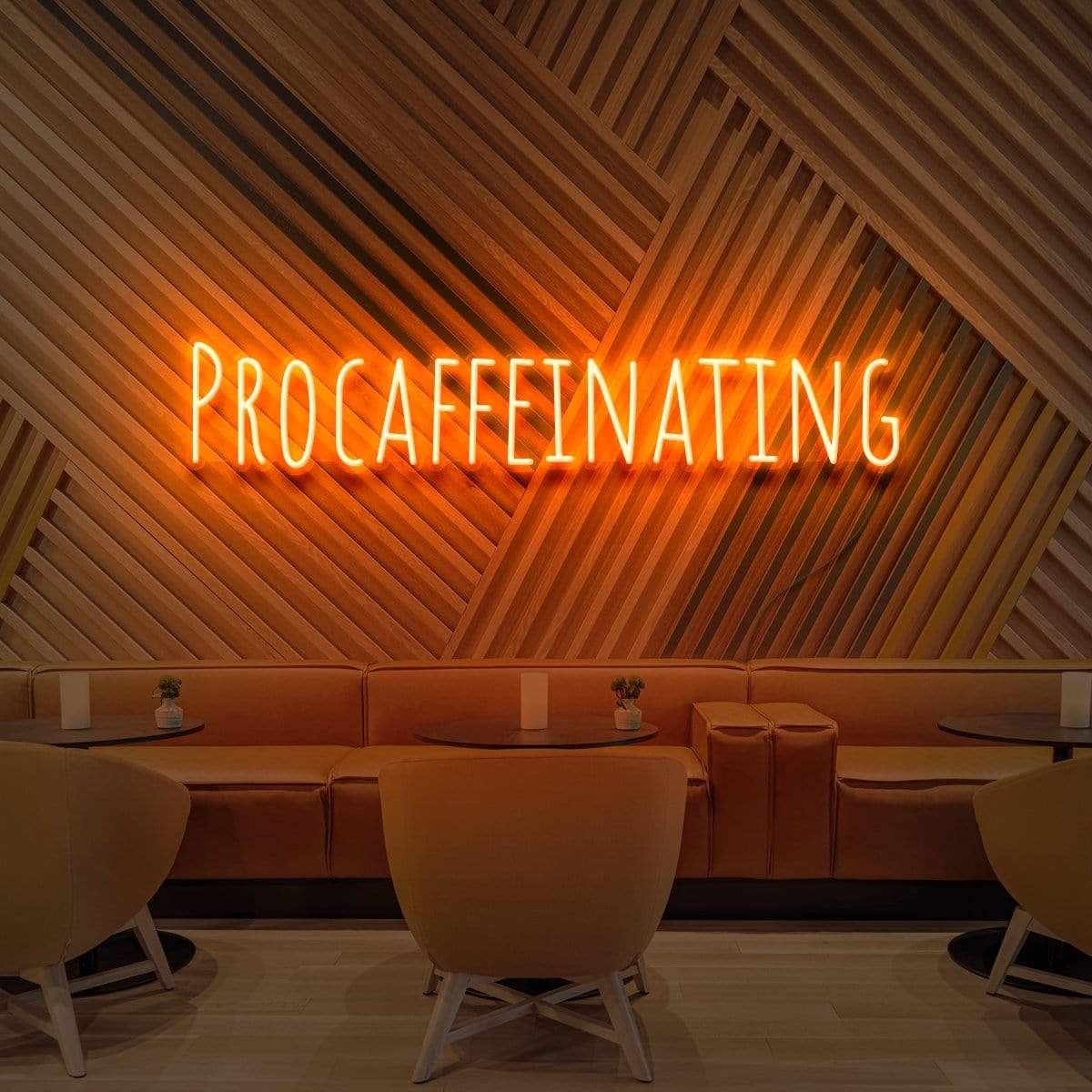 "Procaffeinating" Neon Sign for Cafés 60cm (2ft) / Orange / LED Neon by Neon Icons
