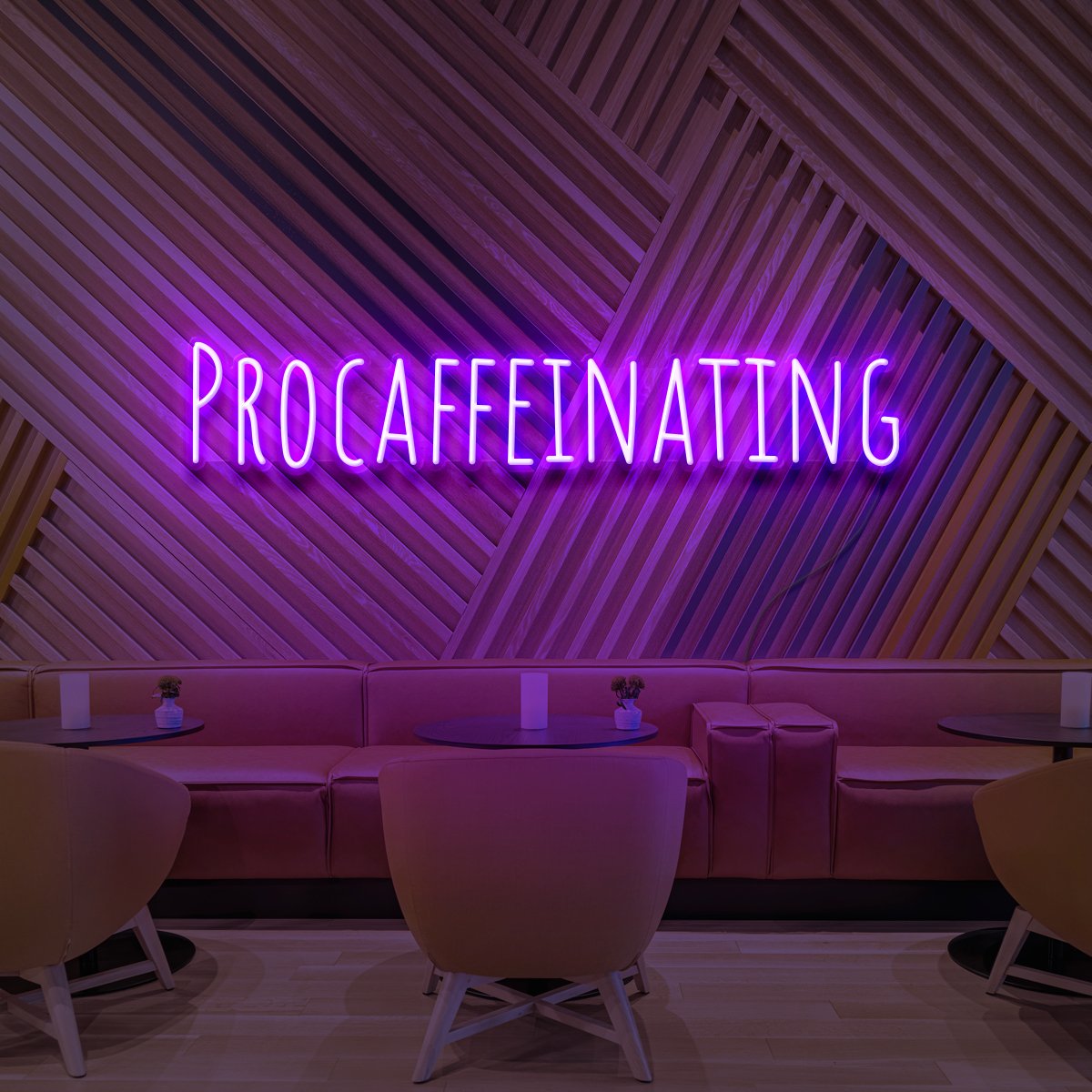 "Procaffeinating" Neon Sign for Cafés 60cm (2ft) / Purple / LED Neon by Neon Icons