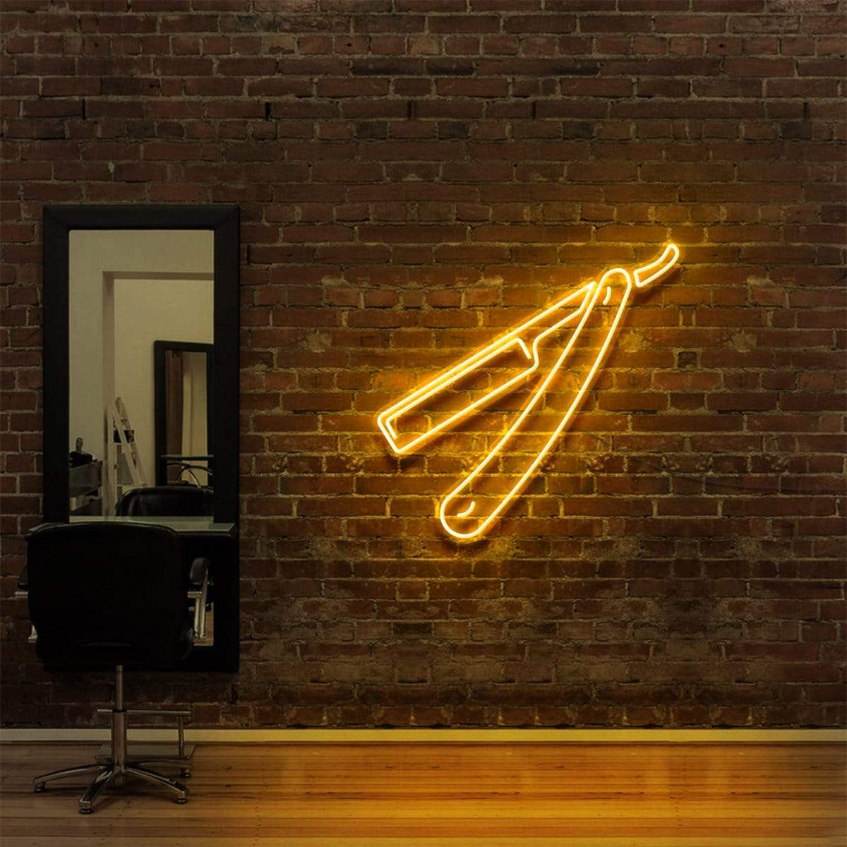 "Razor Blade" Neon Sign for Hair Salons & Barbershops 60cm (2ft) / Yellow / LED Neon by Neon Icons