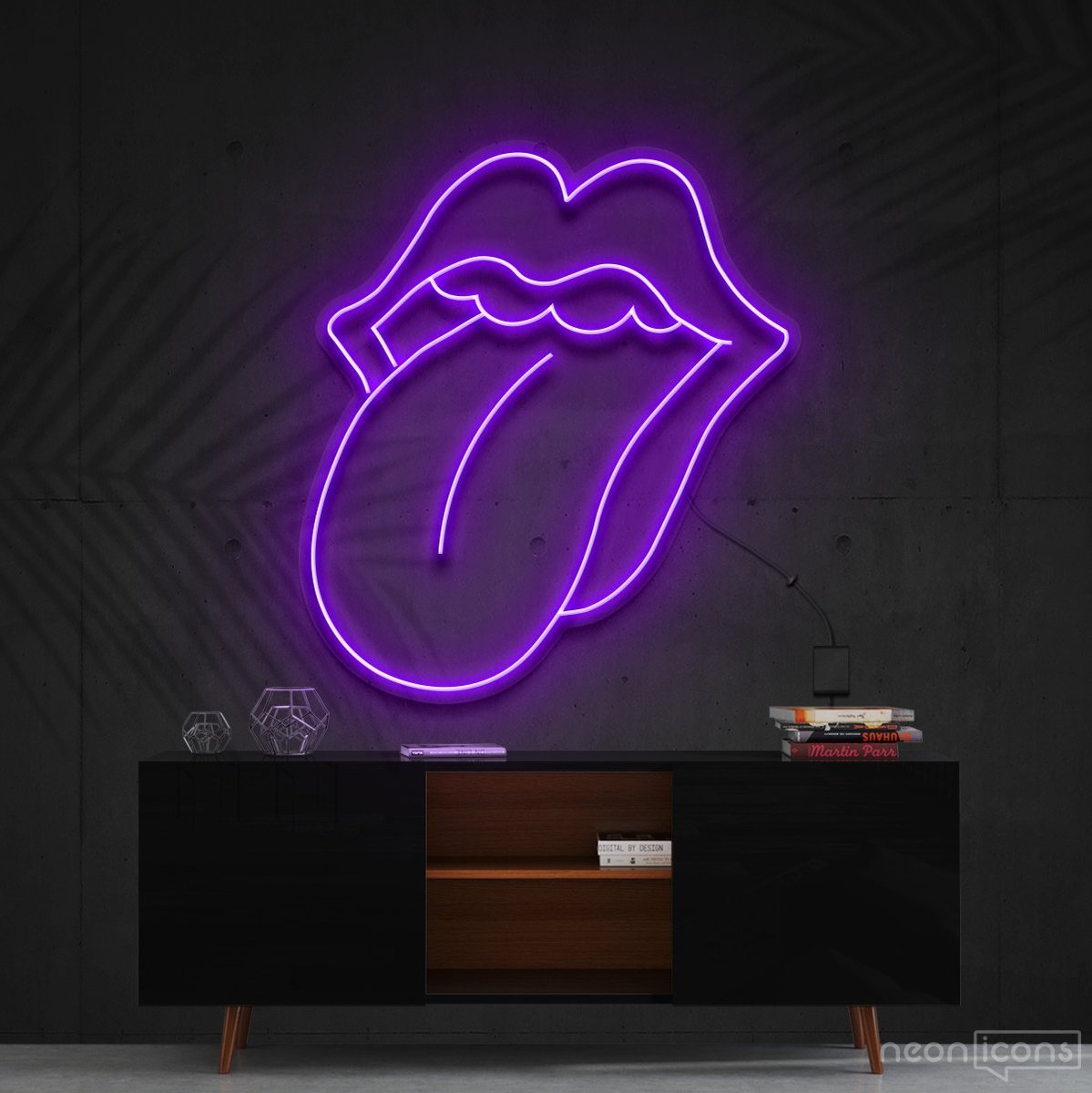 "Rolling Stones" Neon Sign 60cm (2ft) / Purple / Cut to Shape by Neon Icons