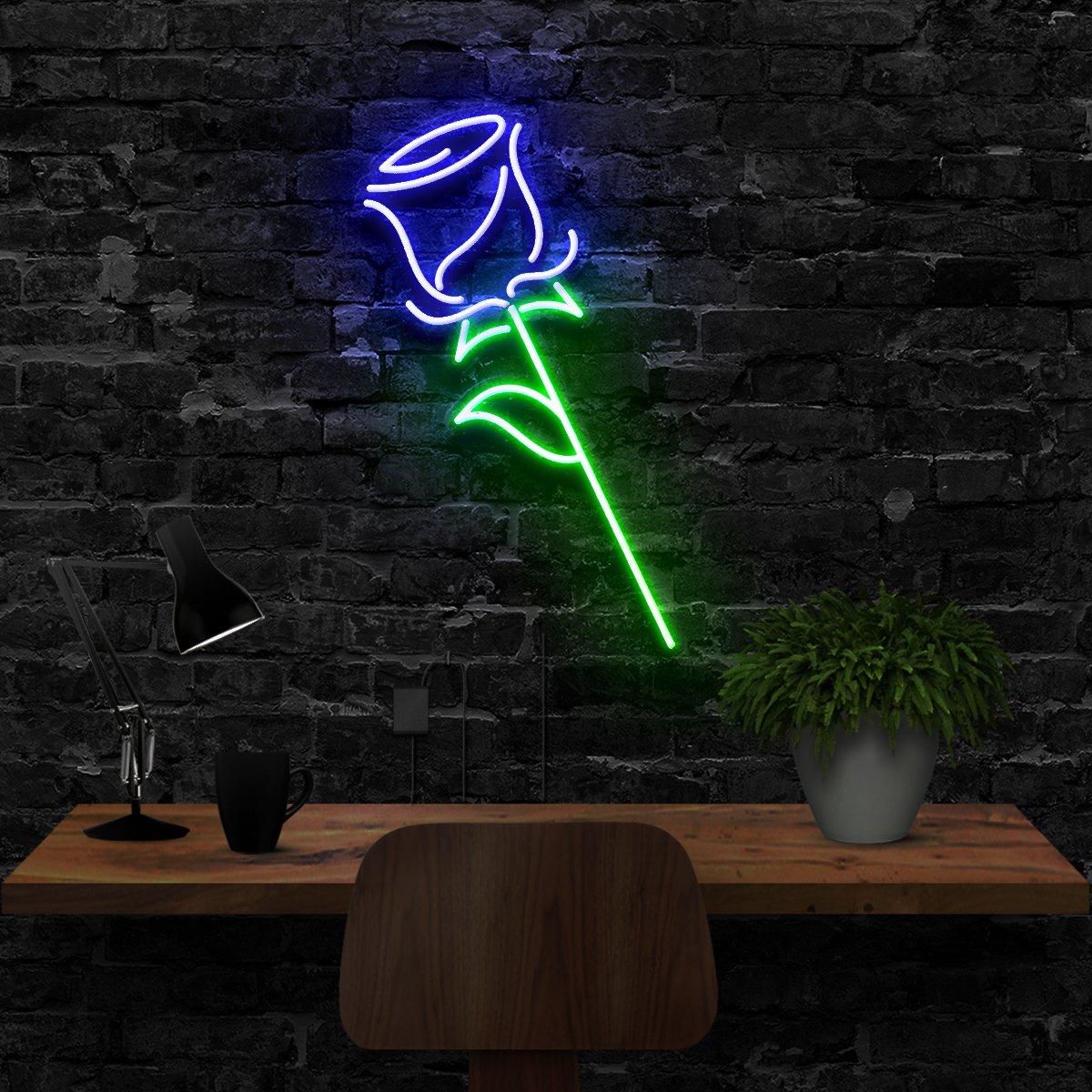 "Rose" Neon Sign 40cm (1.3ft) / Blue / LED Neon by Neon Icons