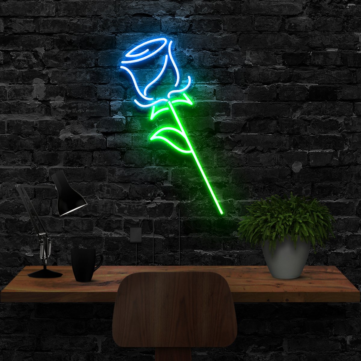 "Rose" Neon Sign 40cm (1.3ft) / Ice Blue / LED Neon by Neon Icons