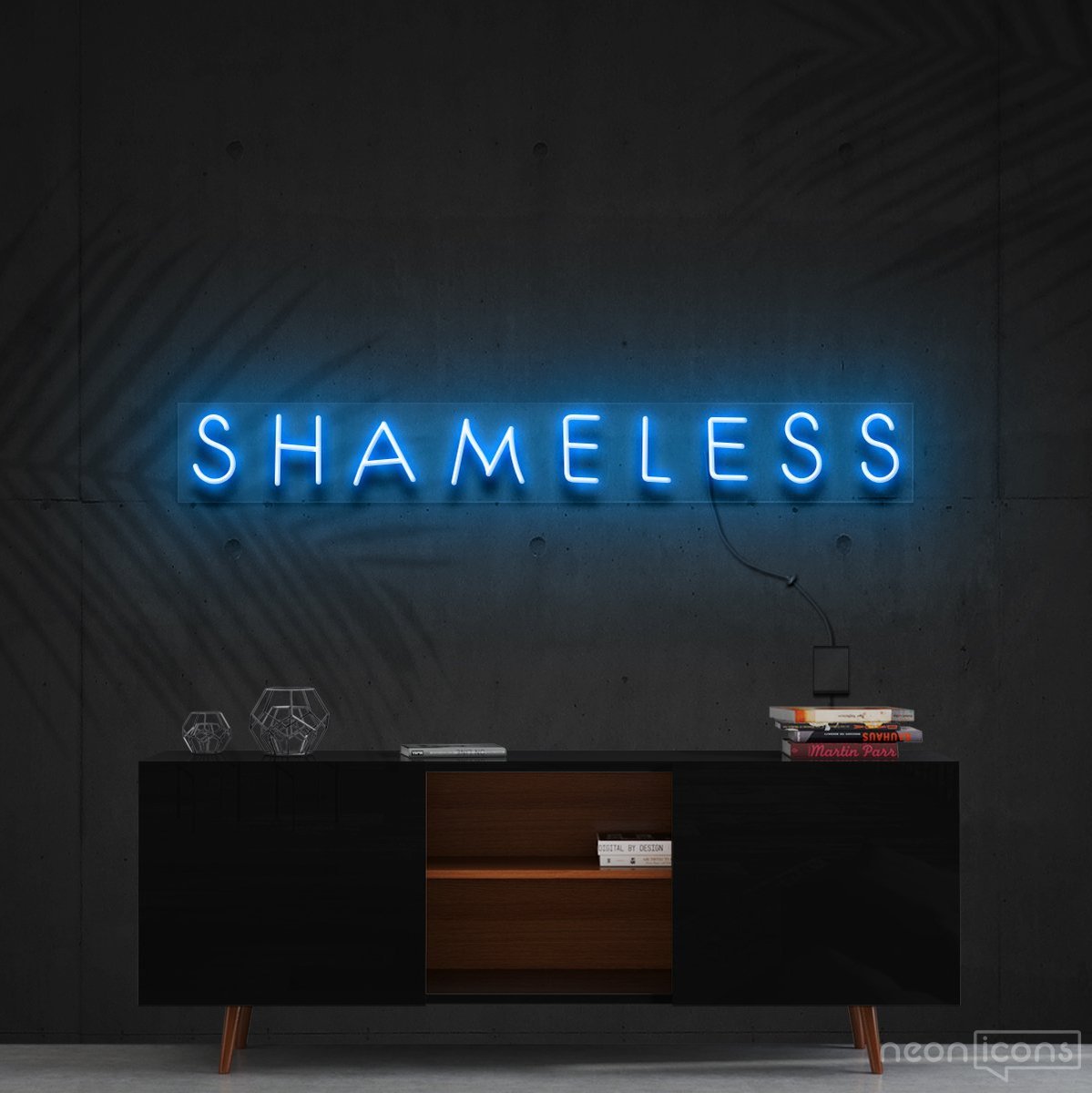 "Shameless" Neon Sign 60cm (2ft) / Ice Blue / Cut to Shape by Neon Icons