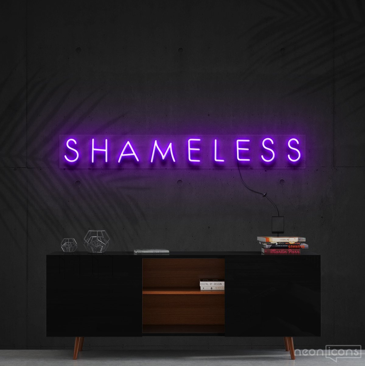 "Shameless" Neon Sign 60cm (2ft) / Purple / Cut to Shape by Neon Icons