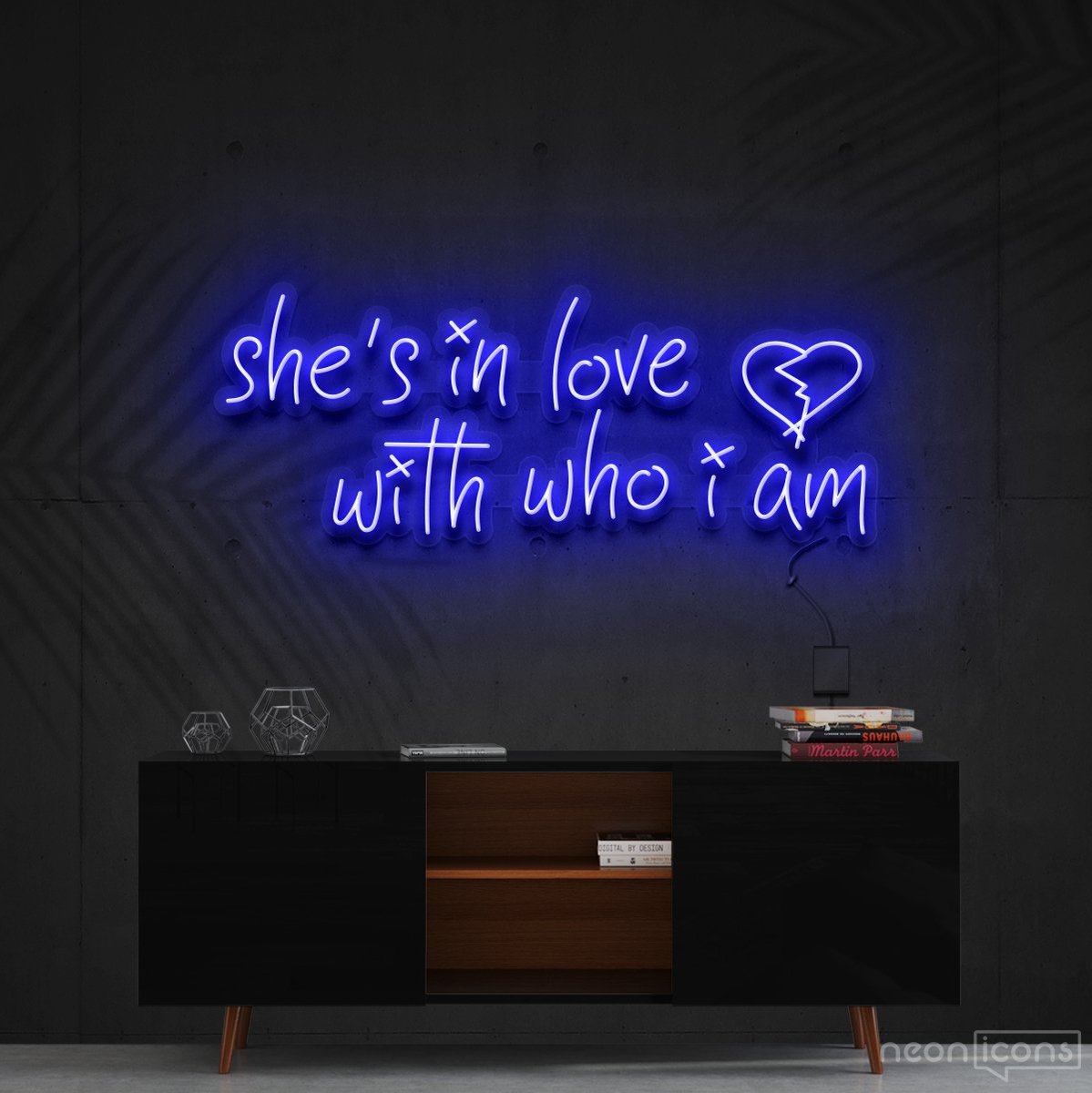 "She's In Love With Who I Am" Neon Sign 90cm (3ft) / Blue / Cut to Shape by Neon Icons