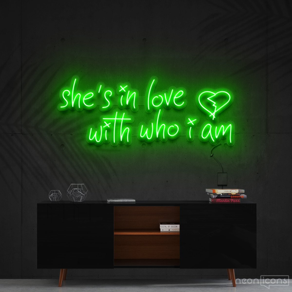 "She's In Love With Who I Am" Neon Sign 90cm (3ft) / Green / Cut to Shape by Neon Icons