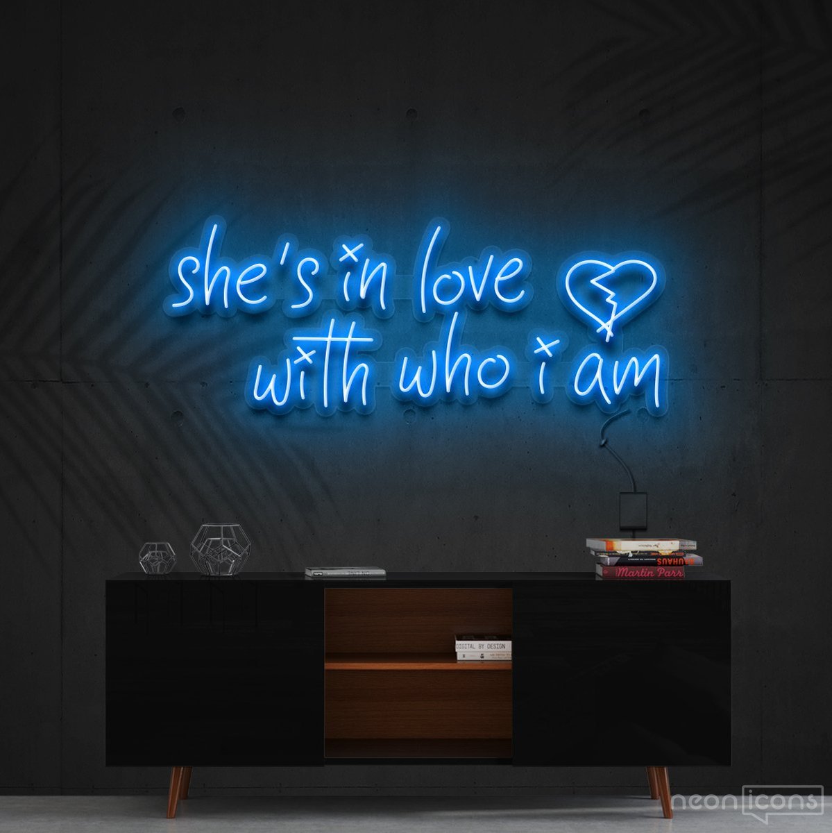 "She's In Love With Who I Am" Neon Sign 90cm (3ft) / Ice Blue / Cut to Shape by Neon Icons