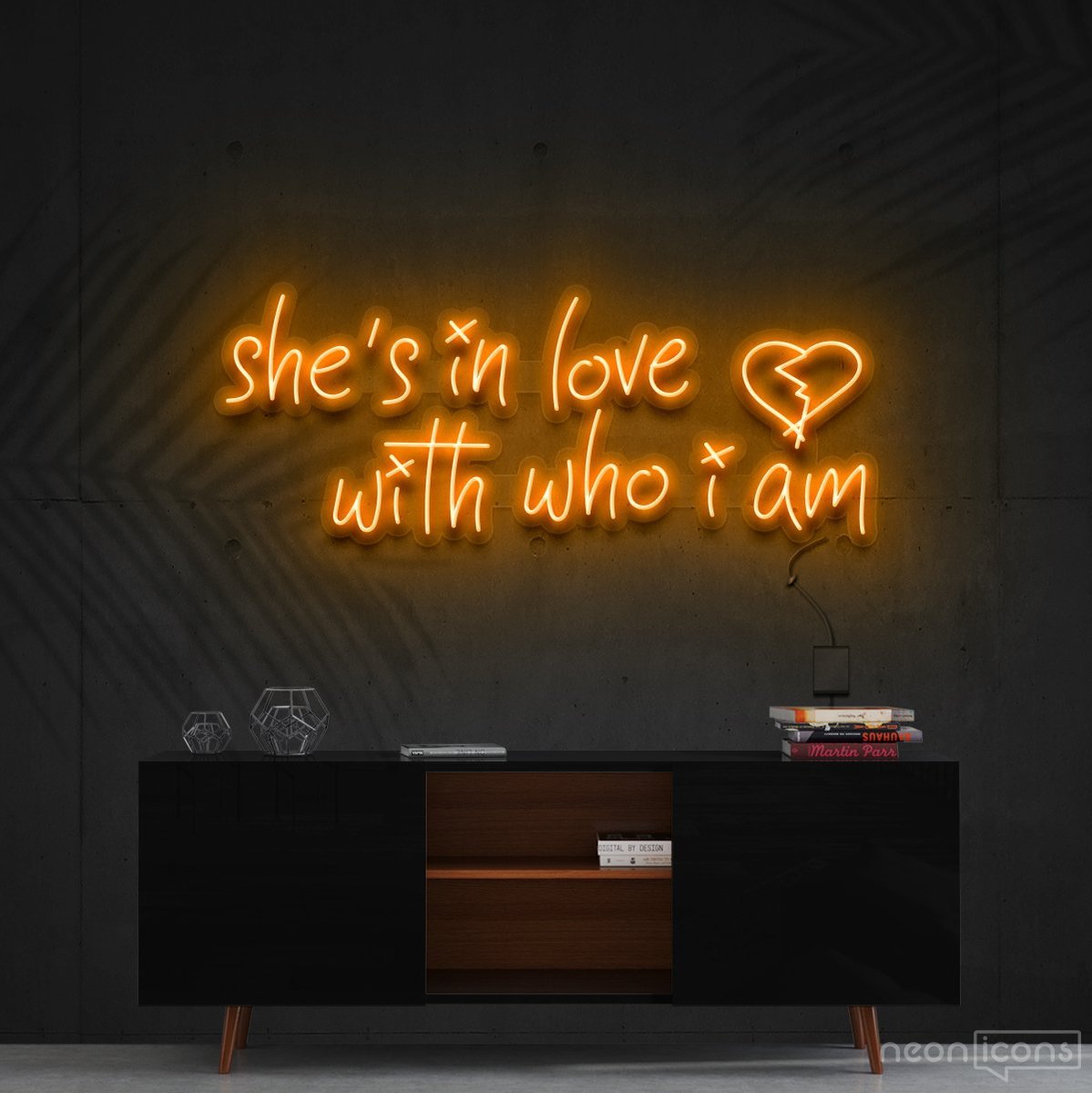 "She's In Love With Who I Am" Neon Sign 90cm (3ft) / Orange / Cut to Shape by Neon Icons