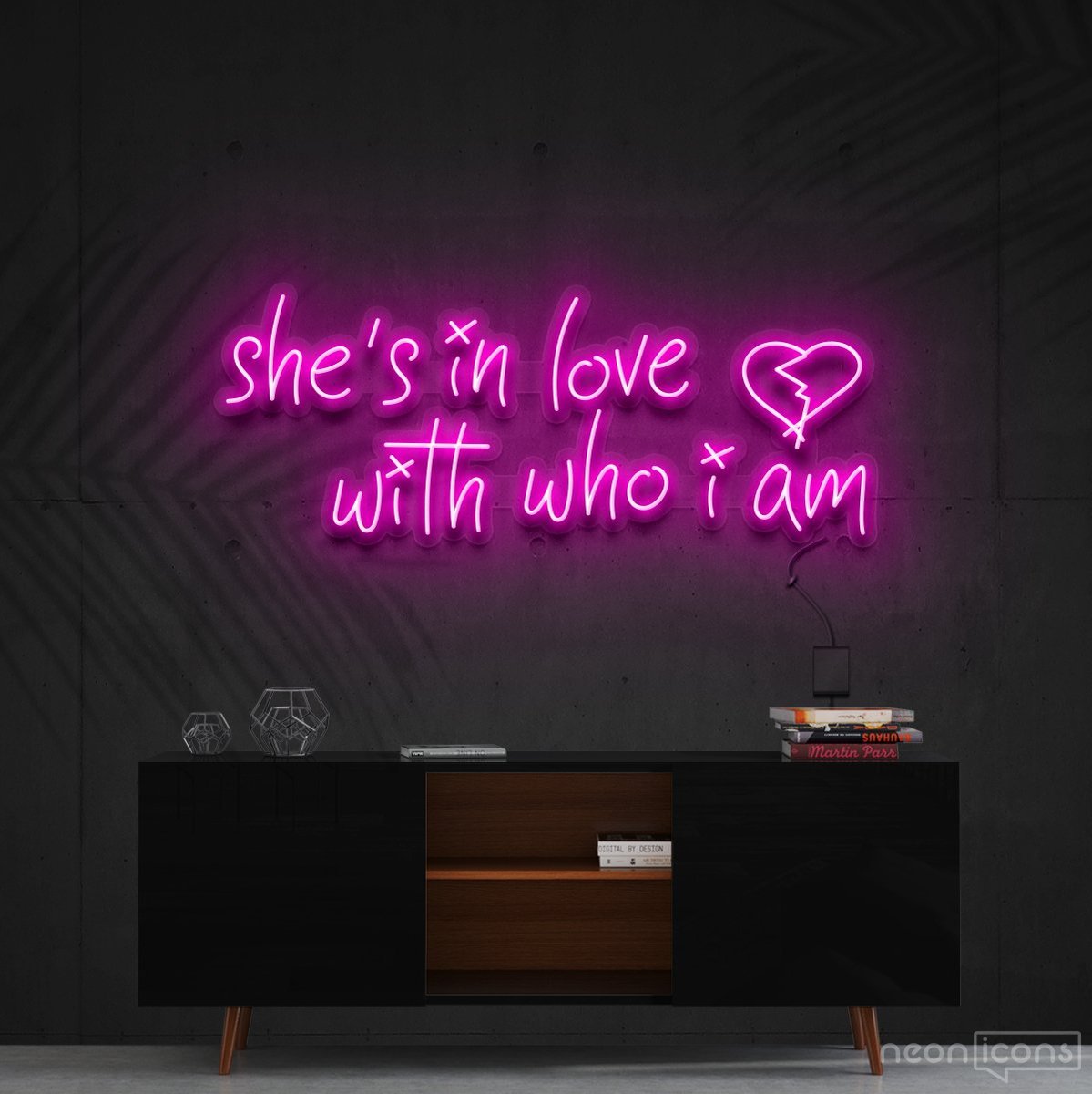 "She's In Love With Who I Am" Neon Sign 90cm (3ft) / Pink / Cut to Shape by Neon Icons