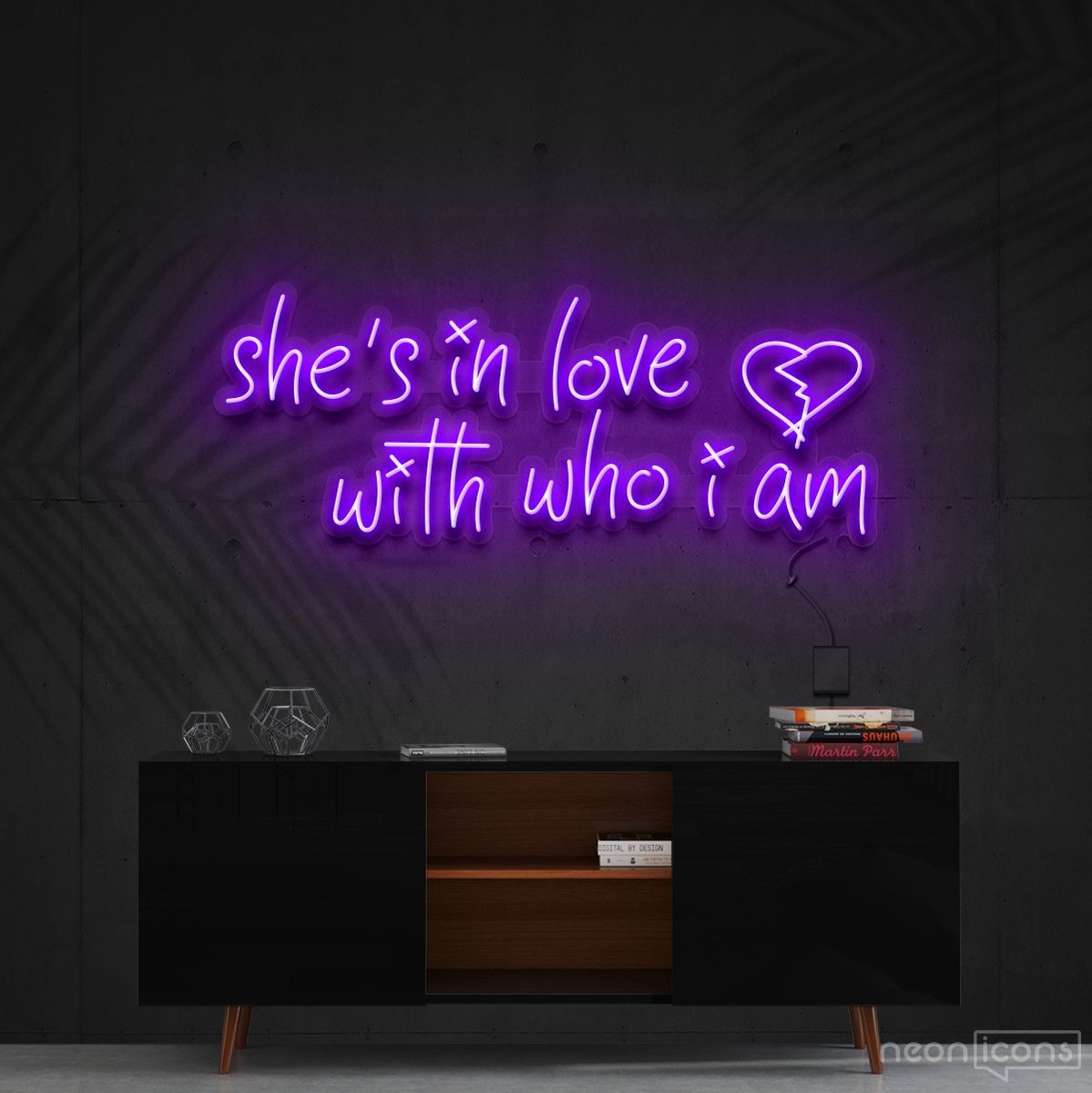 "She's In Love With Who I Am" Neon Sign 90cm (3ft) / Purple / Cut to Shape by Neon Icons