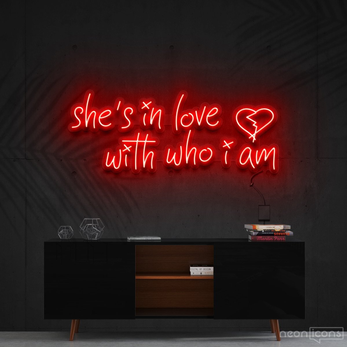 "She's In Love With Who I Am" Neon Sign 90cm (3ft) / Red / Cut to Shape by Neon Icons