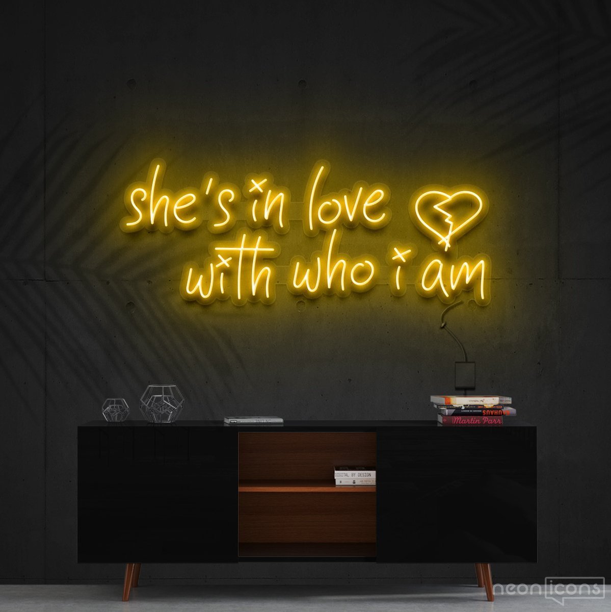 "She's In Love With Who I Am" Neon Sign 90cm (3ft) / Yellow / Cut to Shape by Neon Icons