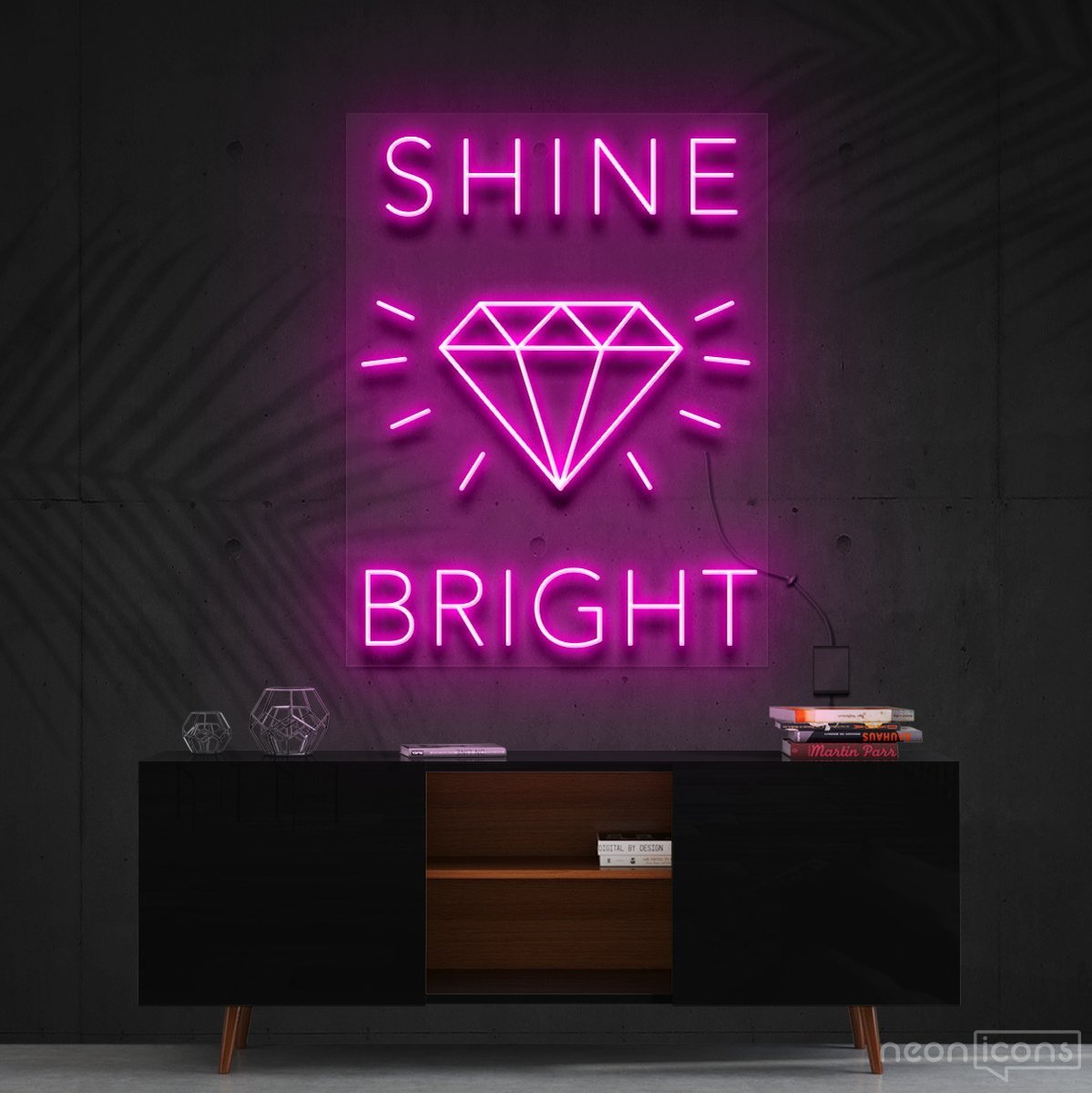 "Shine Bright Like A Diamond" Neon Sign 60cm (2ft) / Pink / Cut to Shape by Neon Icons