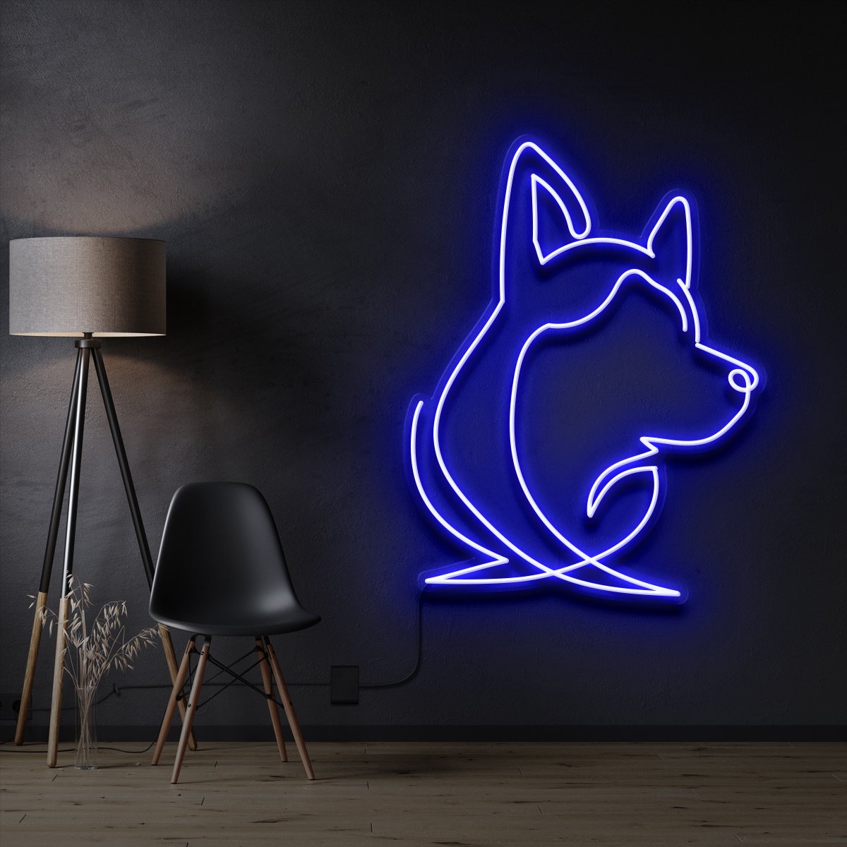 "Siberian Husky Face" Pet Neon Sign 60cm / Blue / Cut to Shape by Neon Icons