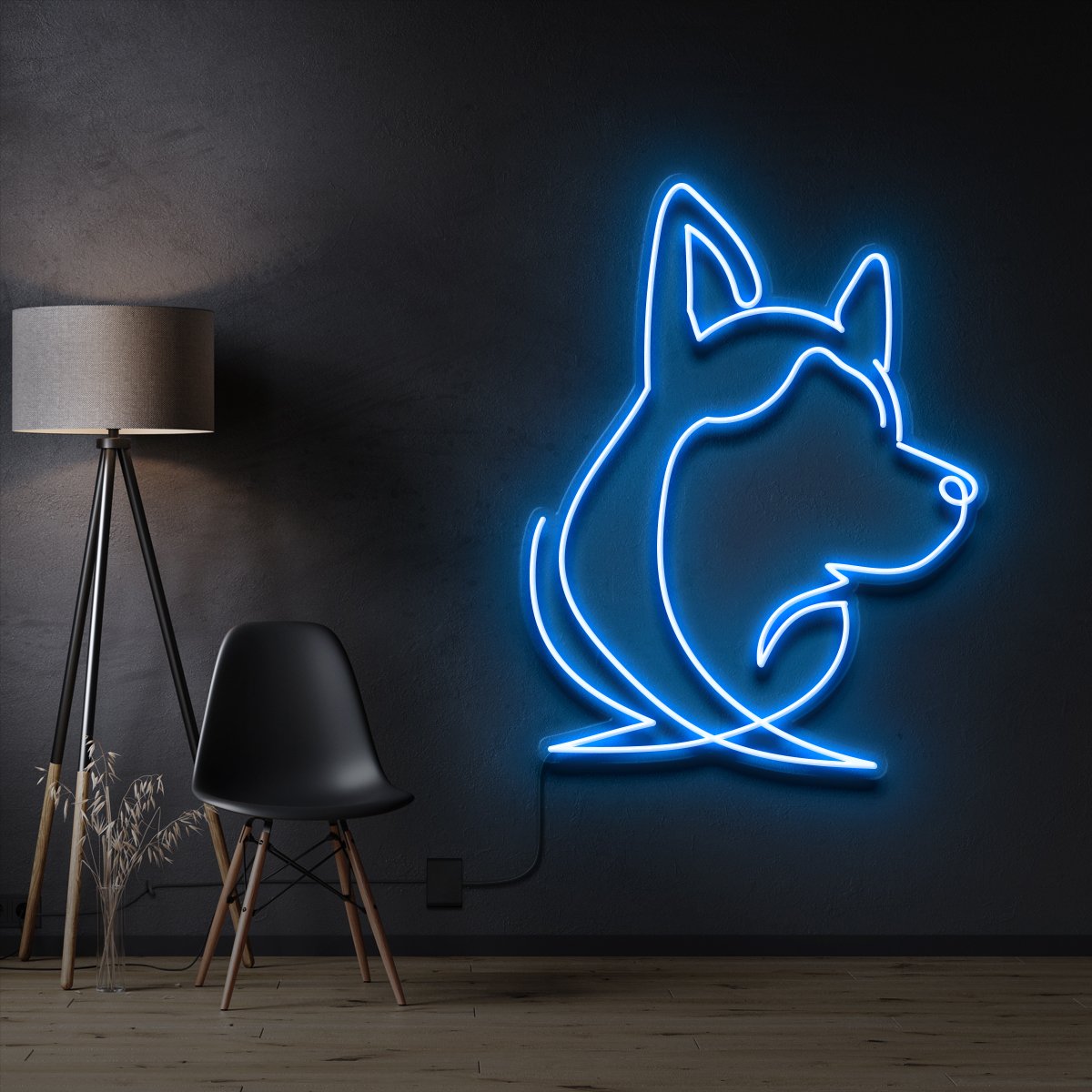 "Siberian Husky Face" Pet Neon Sign 60cm / Ice Blue / Cut to Shape by Neon Icons