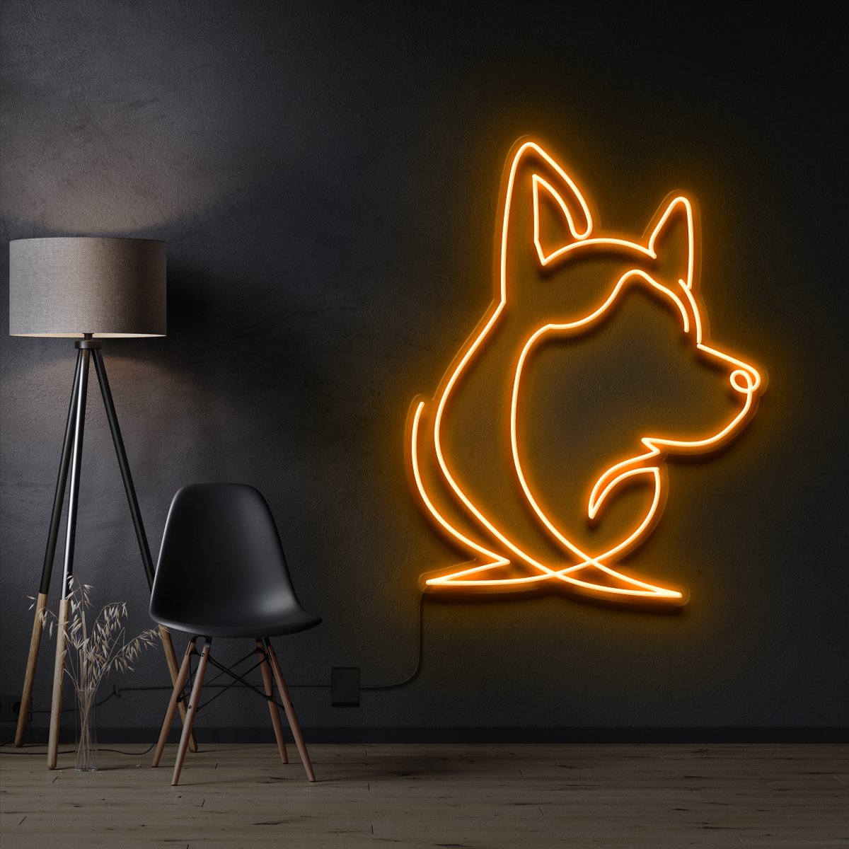 "Siberian Husky Face" Pet Neon Sign 60cm / Orange / Cut to Shape by Neon Icons