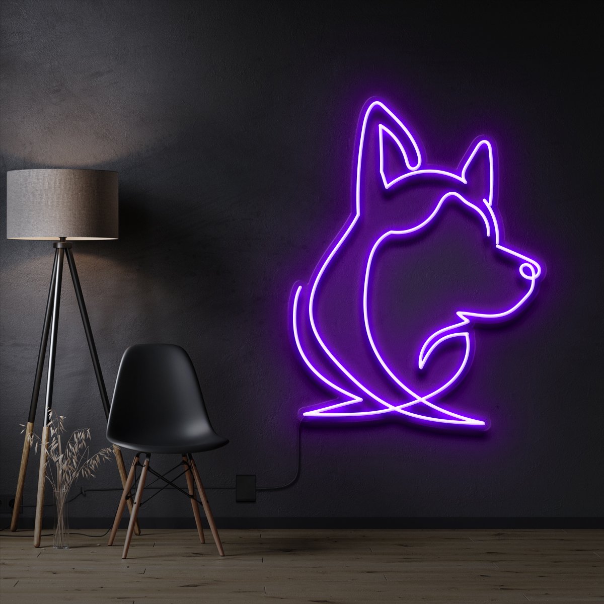 "Siberian Husky Face" Pet Neon Sign 60cm / Purple / Cut to Shape by Neon Icons