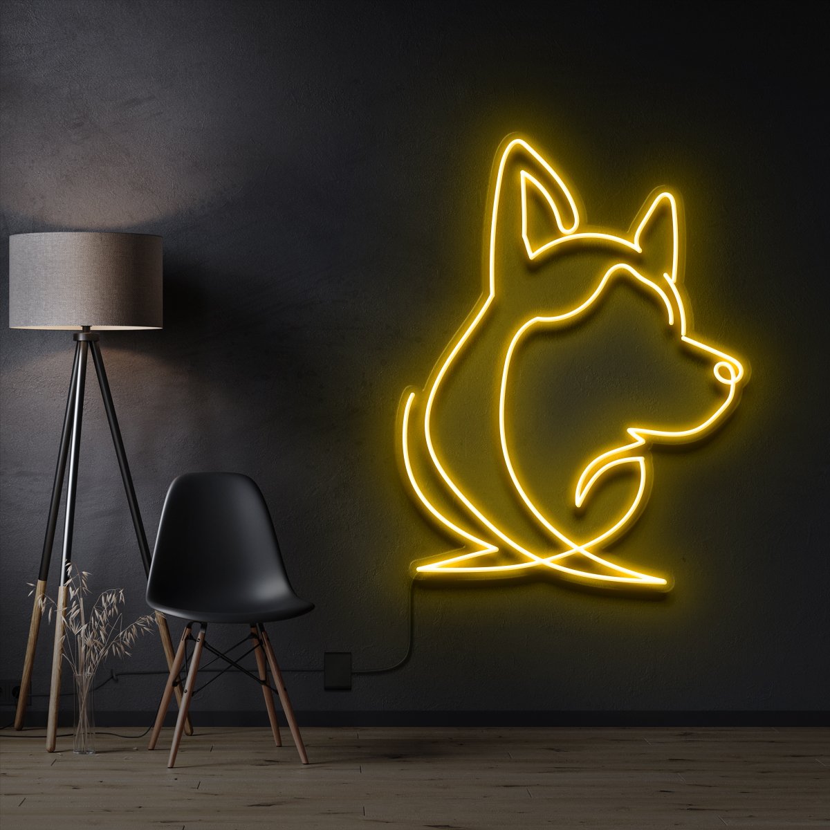 "Siberian Husky Face" Pet Neon Sign 60cm / Yellow / Cut to Shape by Neon Icons