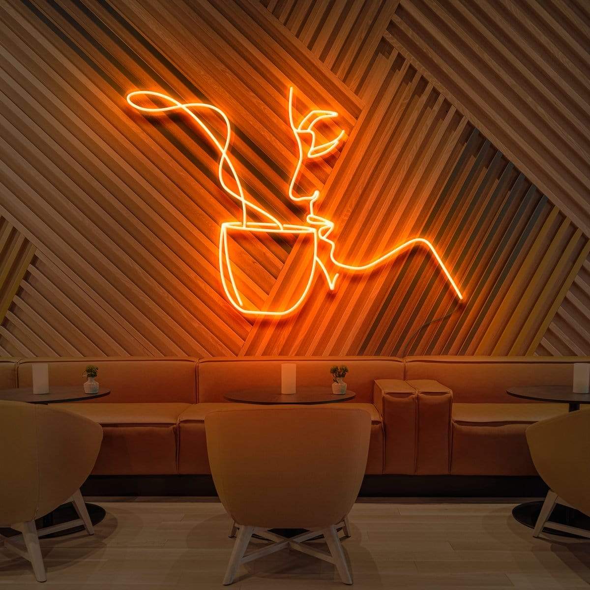 "Sipping Tea" Neon Sign for Cafés 60cm (2ft) / Orange / LED Neon by Neon Icons