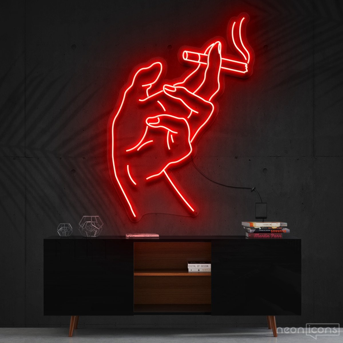 "Smoker's Hand" Neon Sign 60cm (2ft) / Red / Cut to Shape by Neon Icons