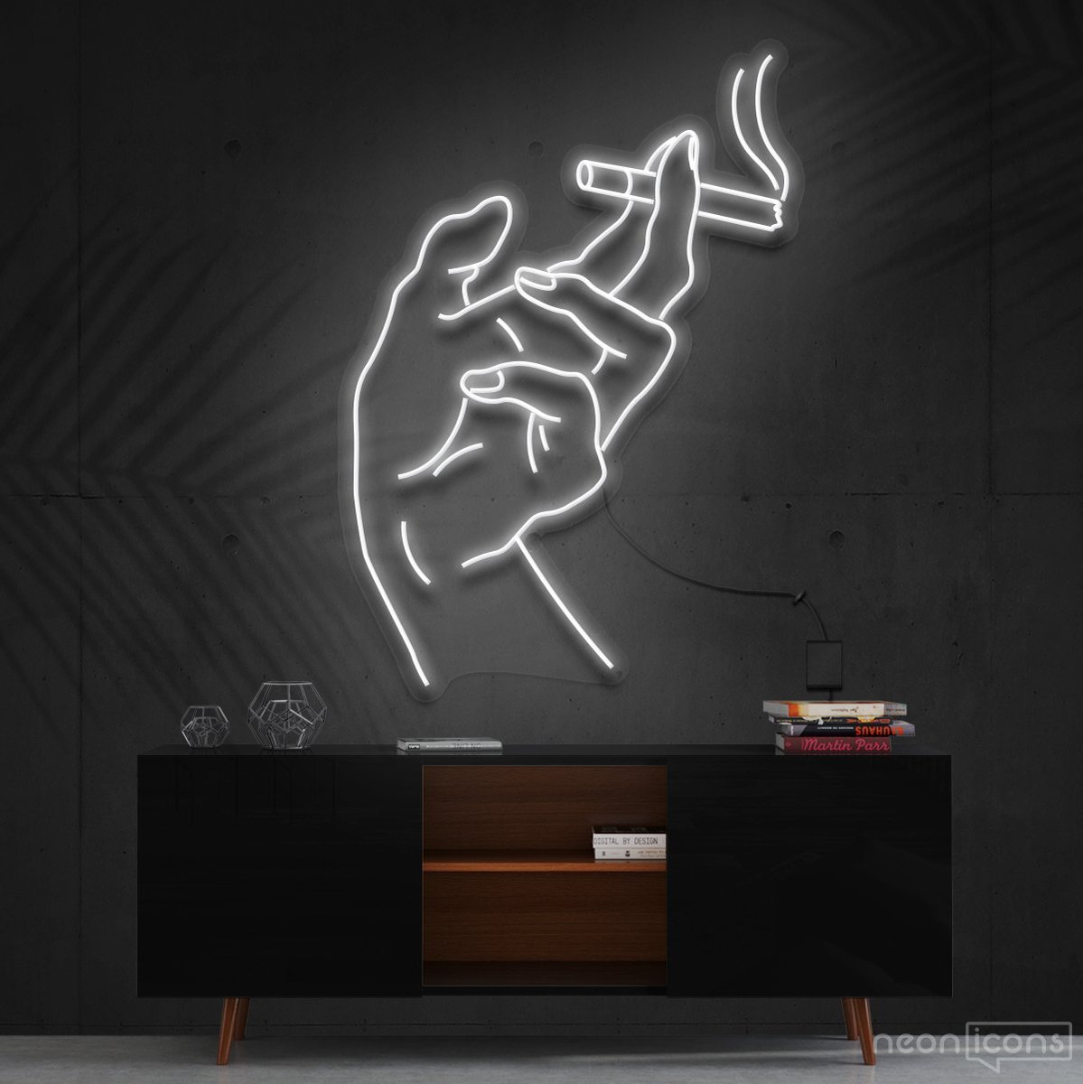 "Smoker's Hand" Neon Sign 60cm (2ft) / White / Cut to Shape by Neon Icons