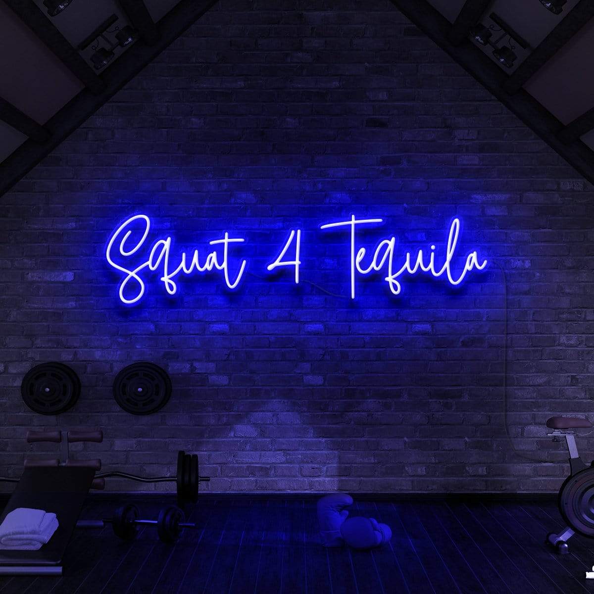 "Squat 4 Tequila" Neon Sign for Gyms & Fitness Studios 90cm (3ft) / Blue / LED Neon by Neon Icons