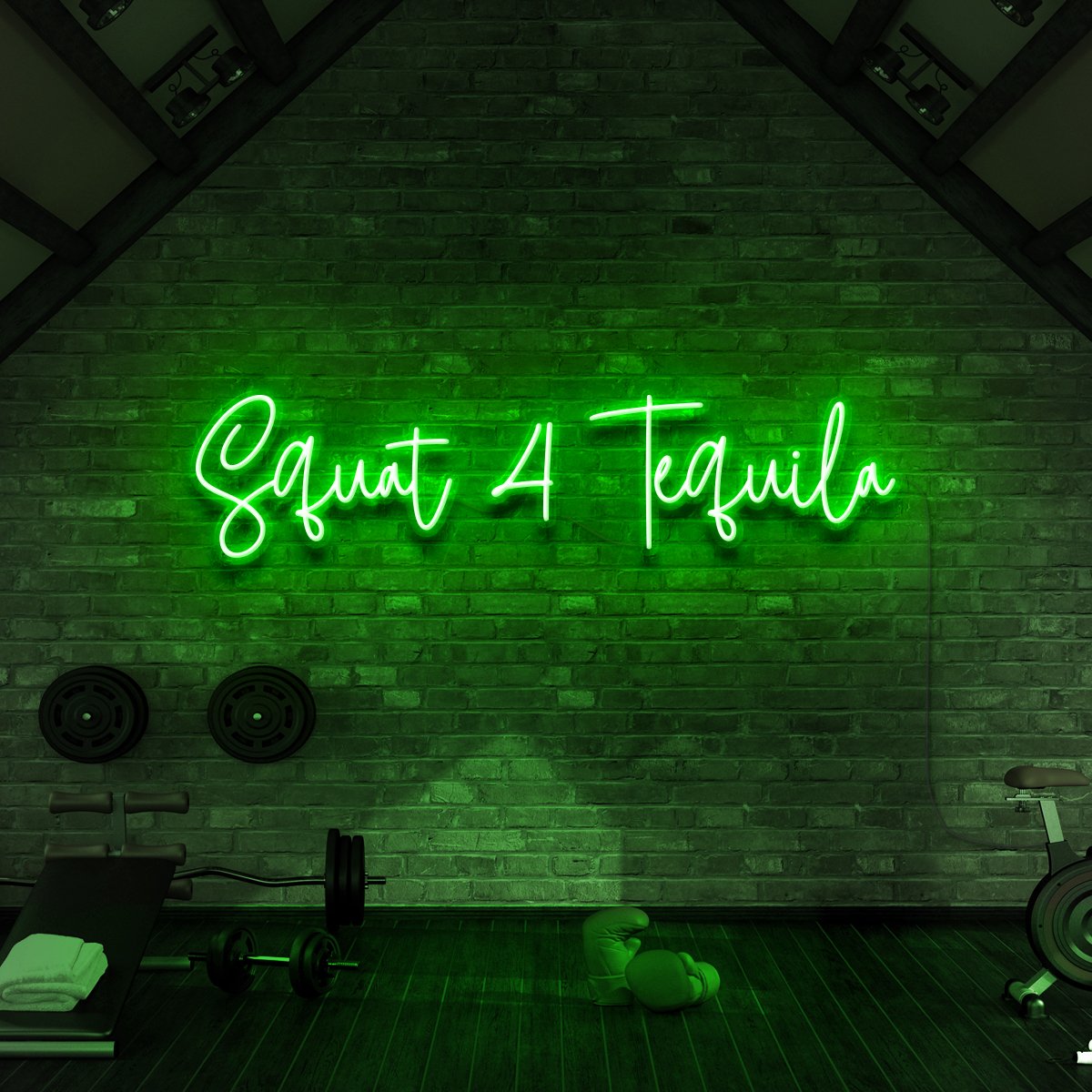 "Squat 4 Tequila" Neon Sign for Gyms & Fitness Studios 90cm (3ft) / Green / LED Neon by Neon Icons
