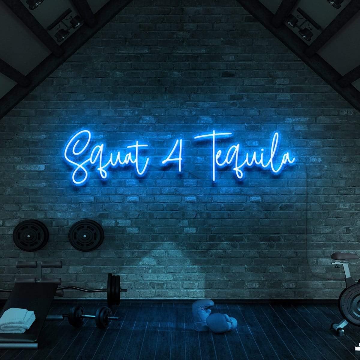 "Squat 4 Tequila" Neon Sign for Gyms & Fitness Studios 90cm (3ft) / Ice Blue / LED Neon by Neon Icons