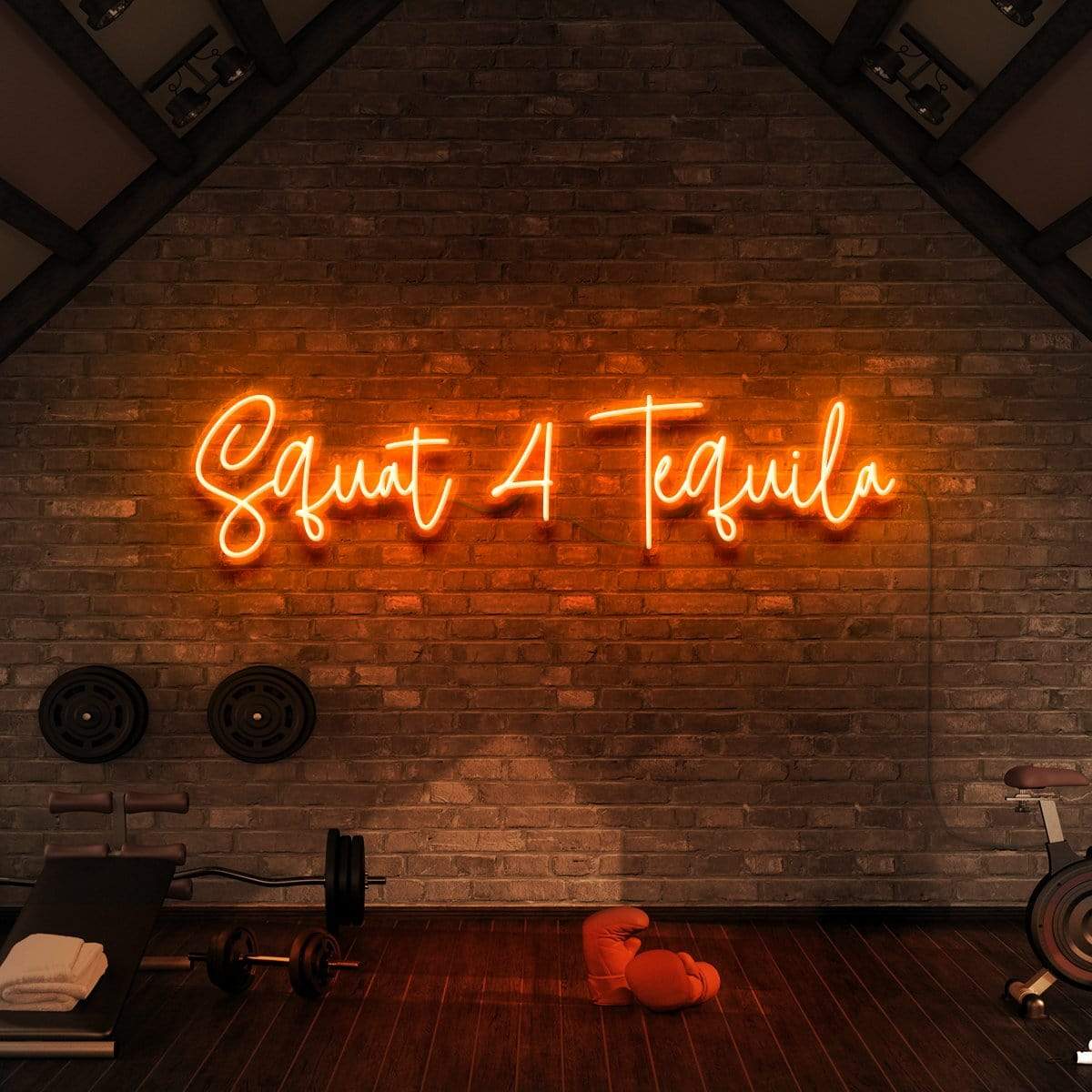 "Squat 4 Tequila" Neon Sign for Gyms & Fitness Studios 90cm (3ft) / Orange / LED Neon by Neon Icons