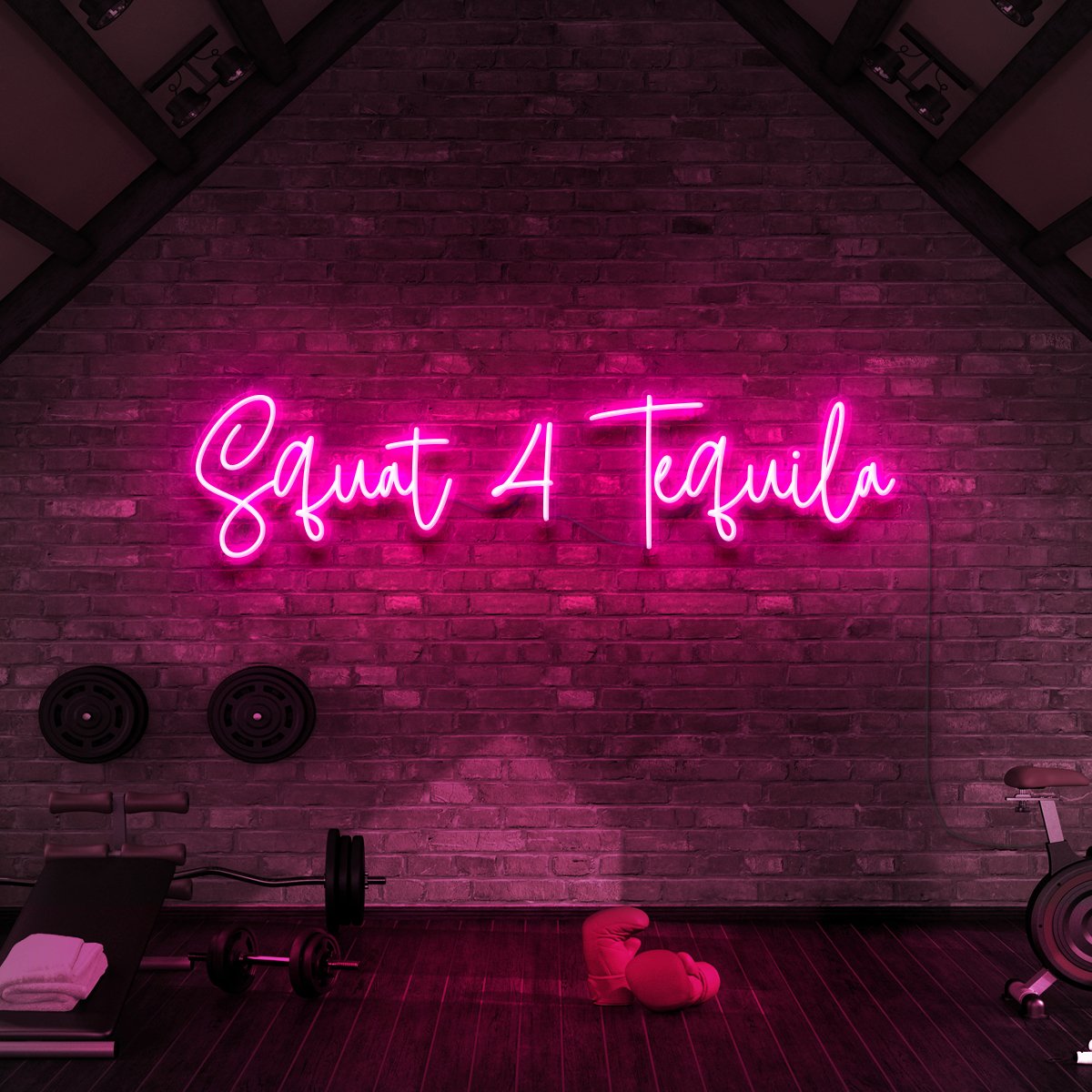 "Squat 4 Tequila" Neon Sign for Gyms & Fitness Studios 90cm (3ft) / Pink / LED Neon by Neon Icons