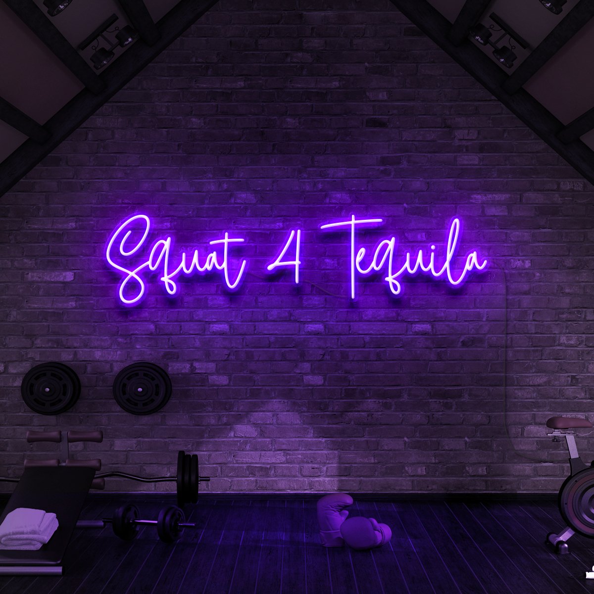 "Squat 4 Tequila" Neon Sign for Gyms & Fitness Studios 90cm (3ft) / Purple / LED Neon by Neon Icons