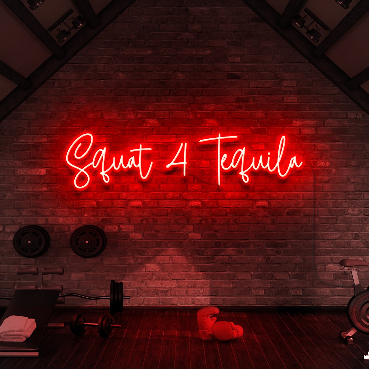 "Squat 4 Tequila" Neon Sign for Gyms & Fitness Studios 90cm (3ft) / Red / LED Neon by Neon Icons