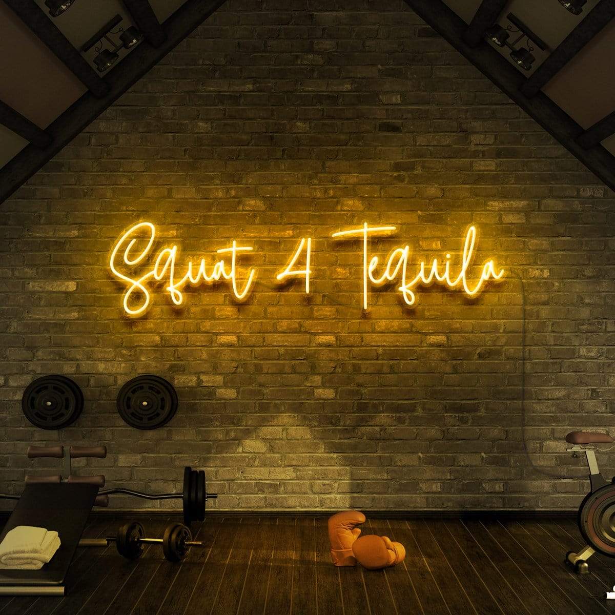 "Squat 4 Tequila" Neon Sign for Gyms & Fitness Studios 90cm (3ft) / Yellow / LED Neon by Neon Icons