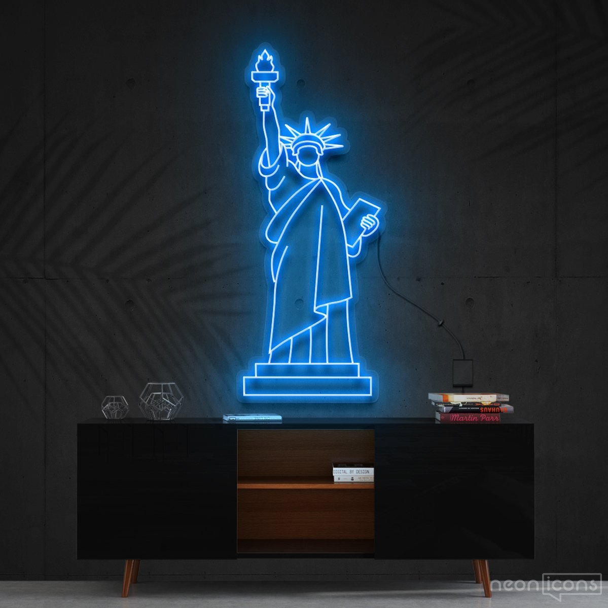 "Statue of Liberty" Neon Sign 90cm (3ft) / Ice Blue / Cut to Shape by Neon Icons