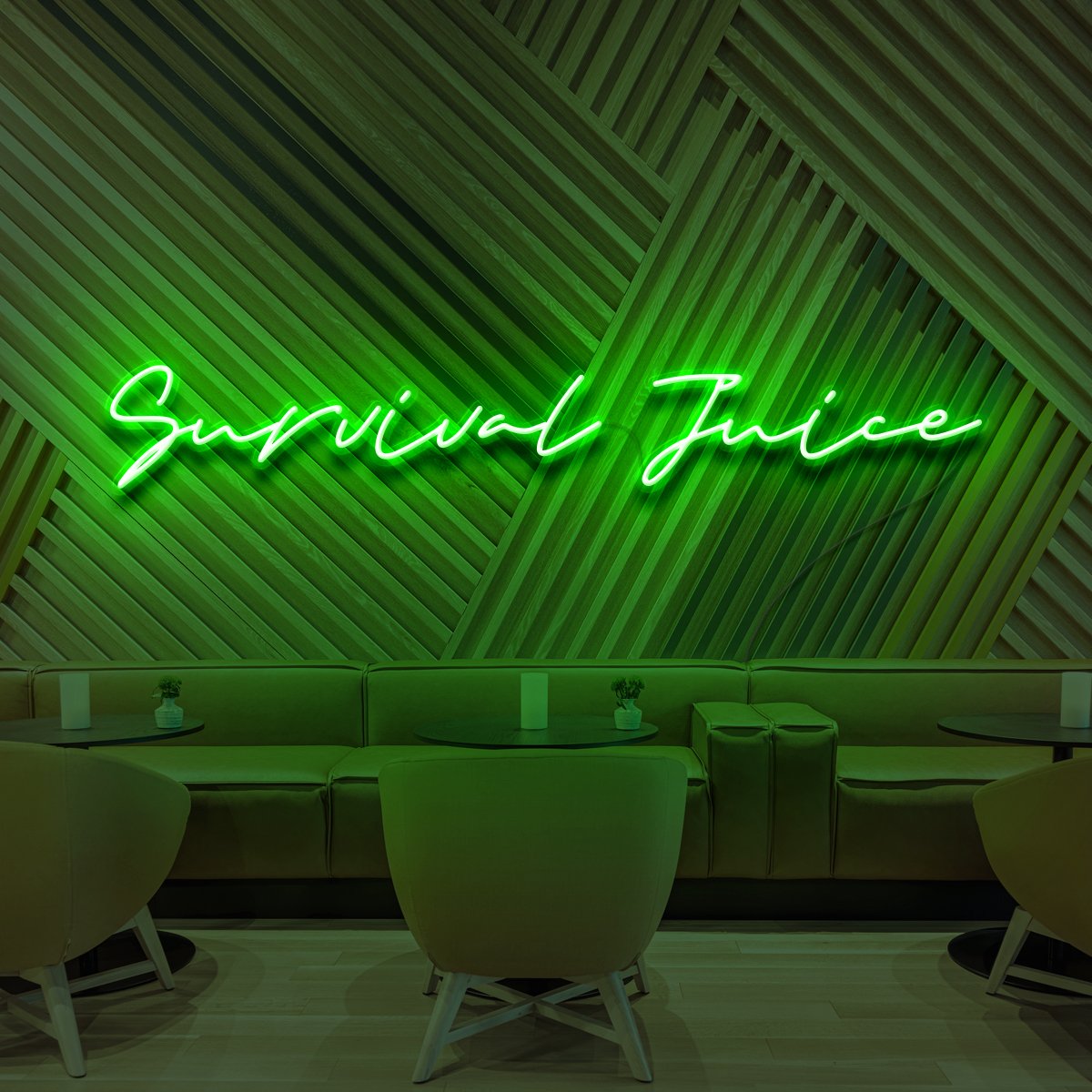 "Survival Juice" Neon Sign for Cafés 90cm (3ft) / Green / LED Neon by Neon Icons