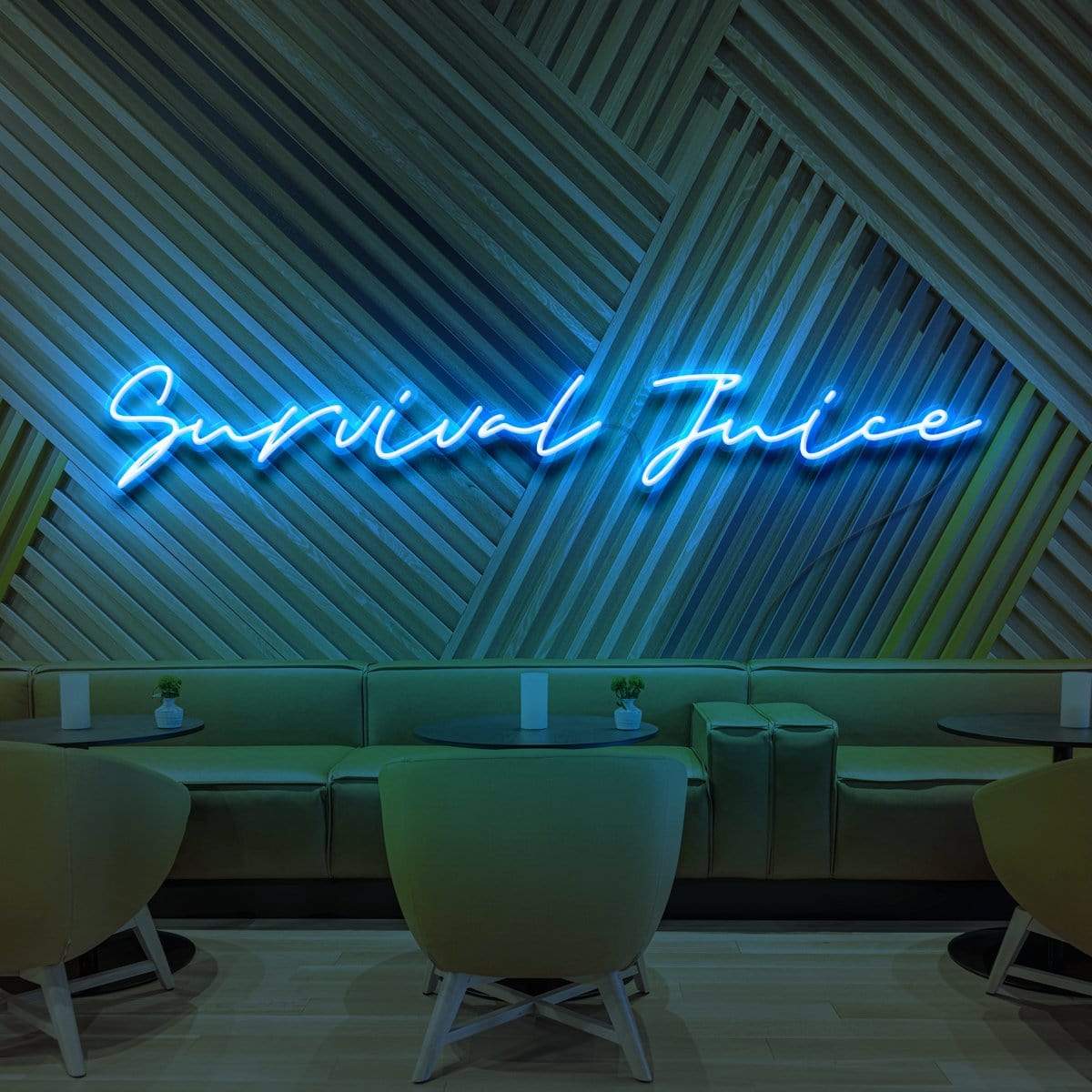 "Survival Juice" Neon Sign for Cafés 90cm (3ft) / Ice Blue / LED Neon by Neon Icons
