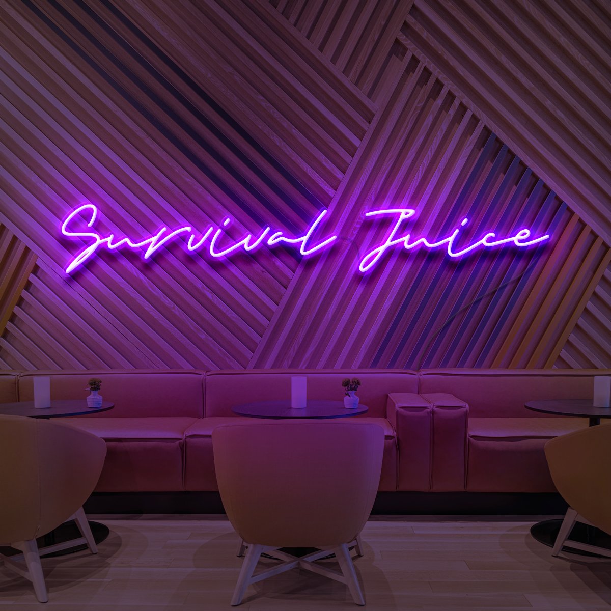 "Survival Juice" Neon Sign for Cafés 90cm (3ft) / Purple / LED Neon by Neon Icons