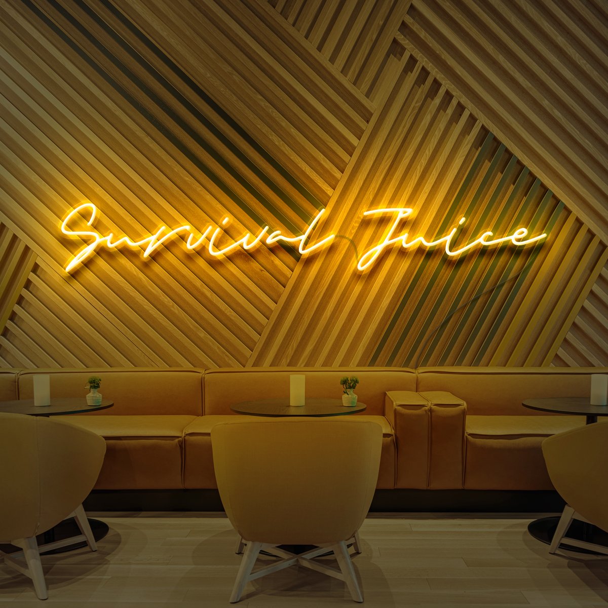"Survival Juice" Neon Sign for Cafés 90cm (3ft) / Yellow / LED Neon by Neon Icons