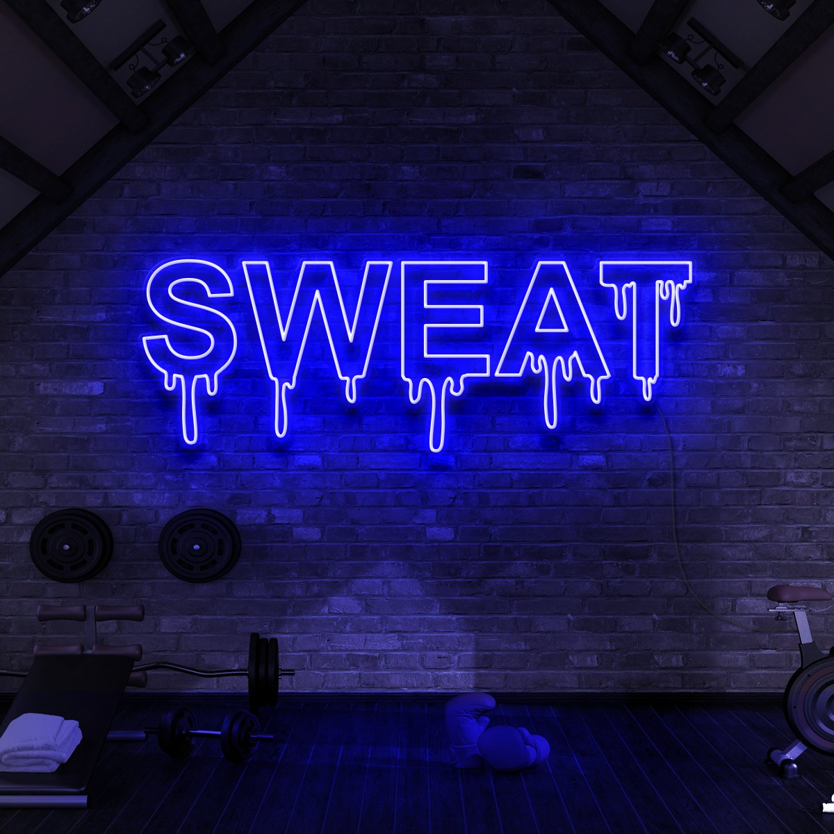 "Sweat Dripping" Neon Sign for Gyms & Fitness Studios 90cm (3ft) / Blue / LED Neon by Neon Icons
