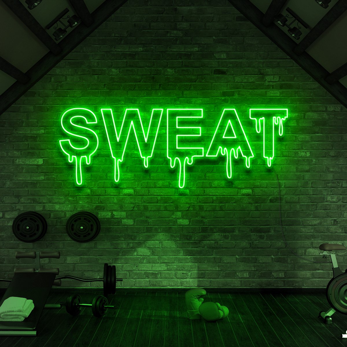 "Sweat Dripping" Neon Sign for Gyms & Fitness Studios 90cm (3ft) / Green / LED Neon by Neon Icons